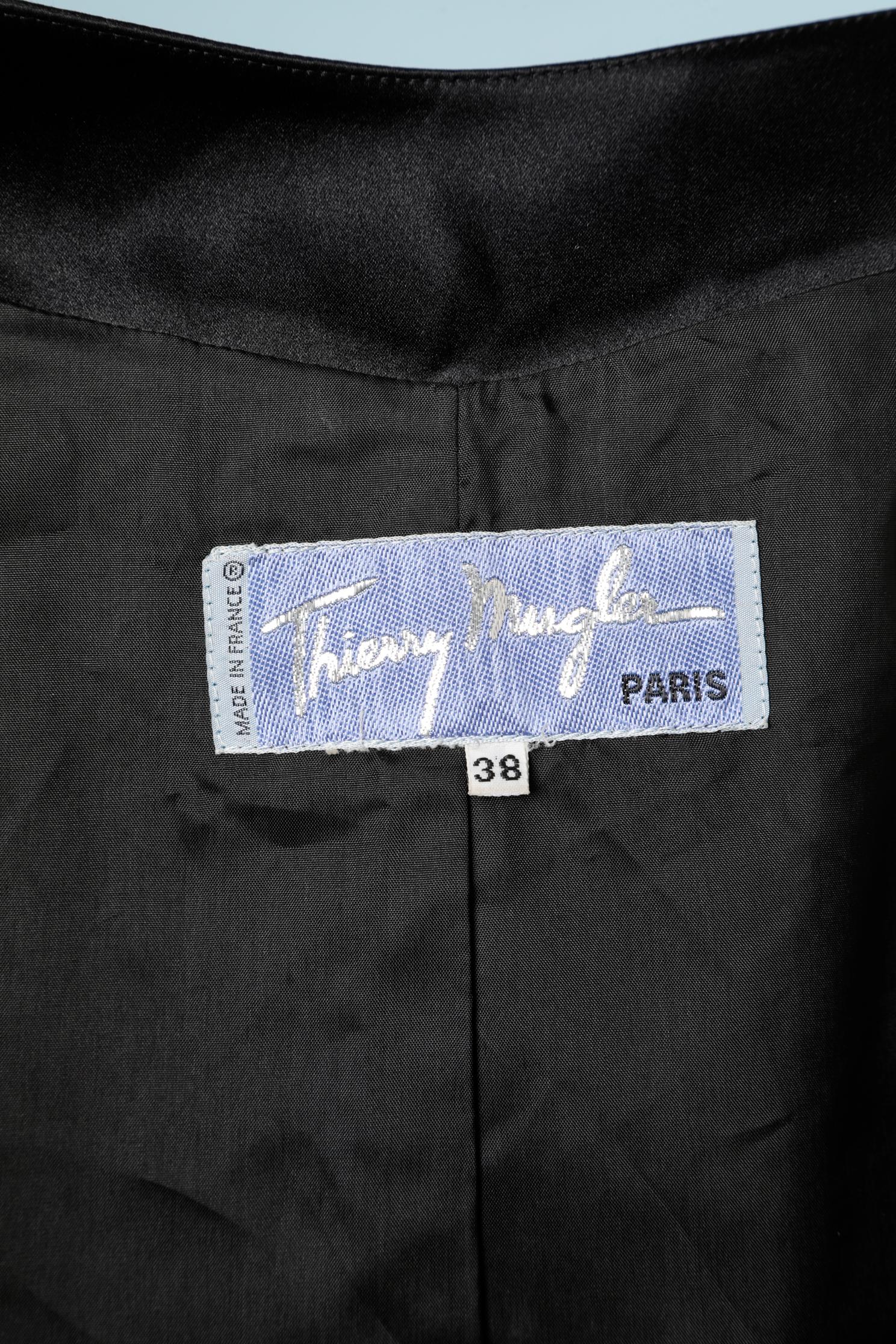 Thierry Mugler - Combinaison jupe en laine noire avec détails en satin noir  en vente 1