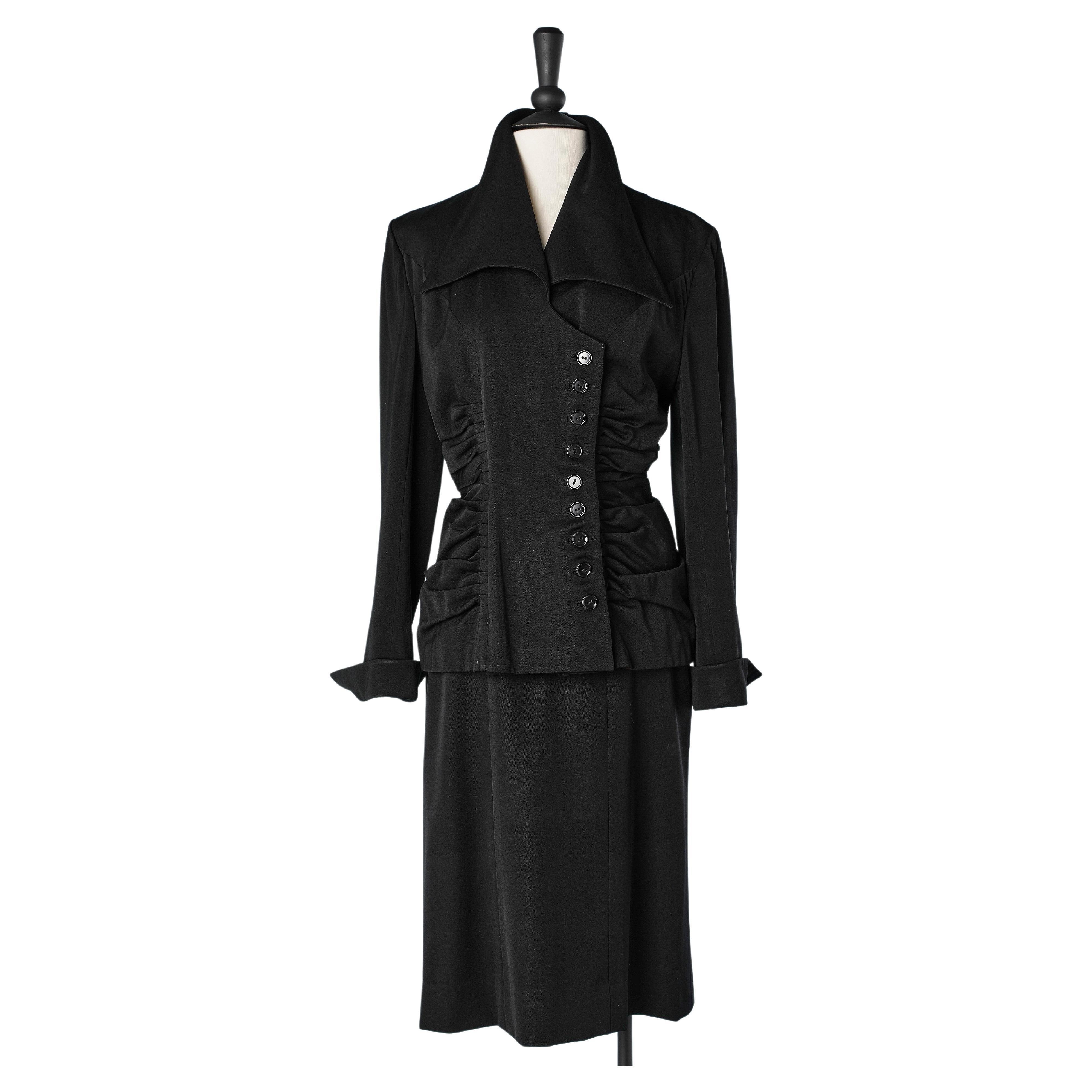 Combinaison jupe en laine noire avec veste drapée à double boutonnage Lilli Ann 1951  en vente