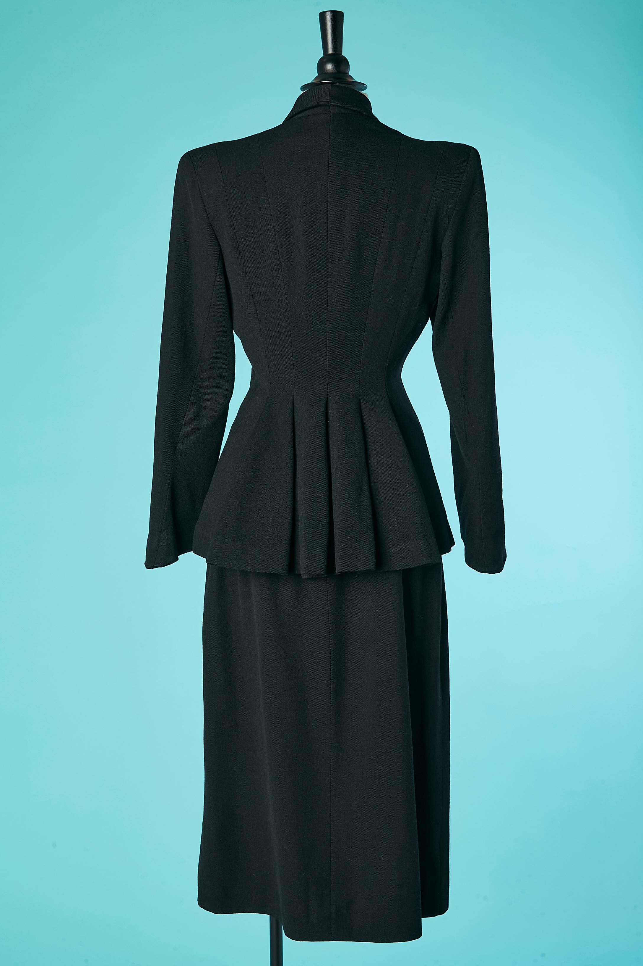 Black wool skirt-suit with jewlerry buttons and cut-work Lilli Ann  For Sale 1