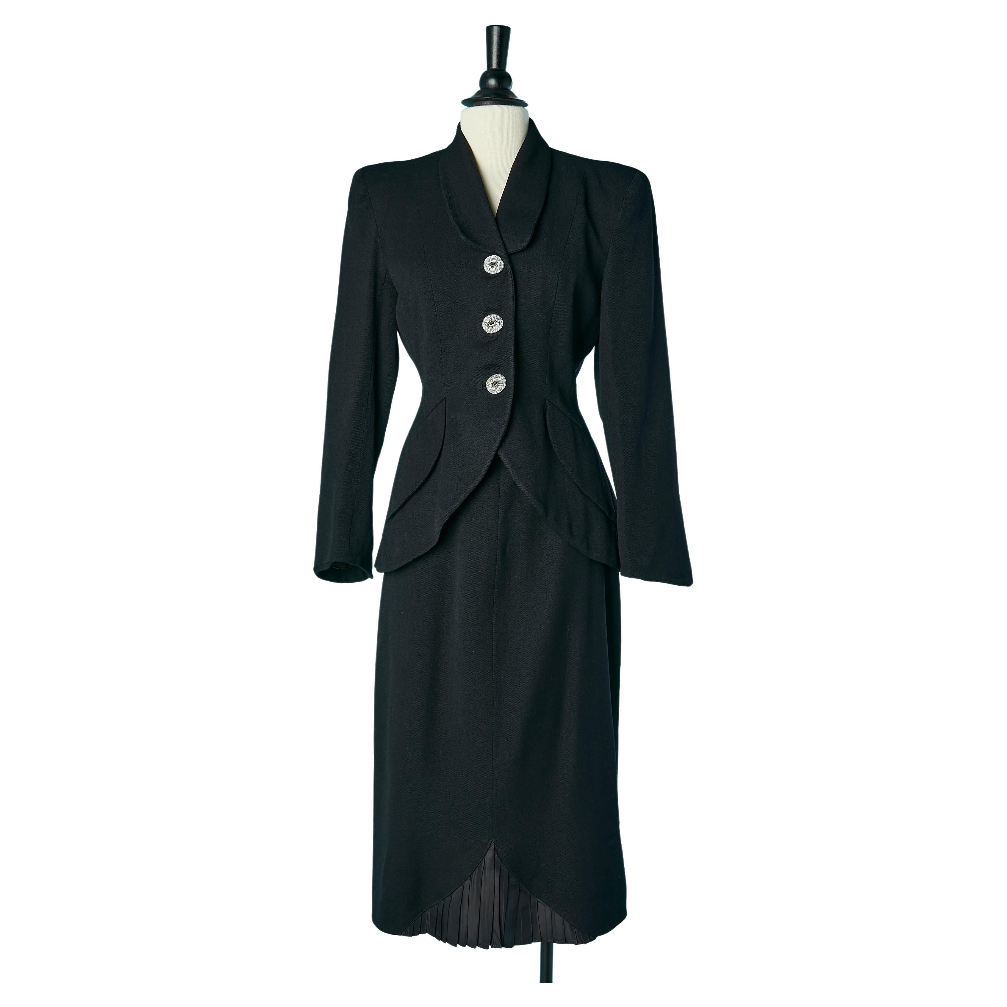 Black wool skirt-suit with jewlerry buttons and cut-work Lilli Ann  For Sale
