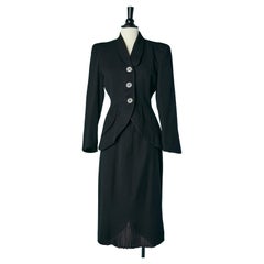 Black wool skirt-suit with jewlerry buttons and cut-work Lilli Ann 