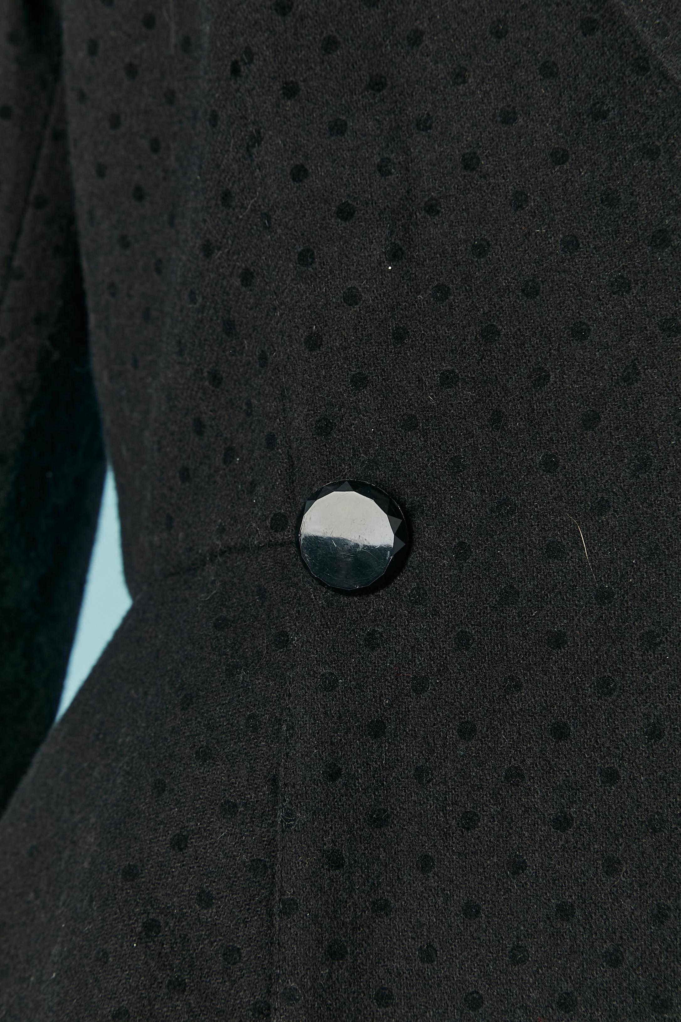 Women's Black wool skirt suit with polka dots pattern and velvet collar and cuffs KASPER For Sale