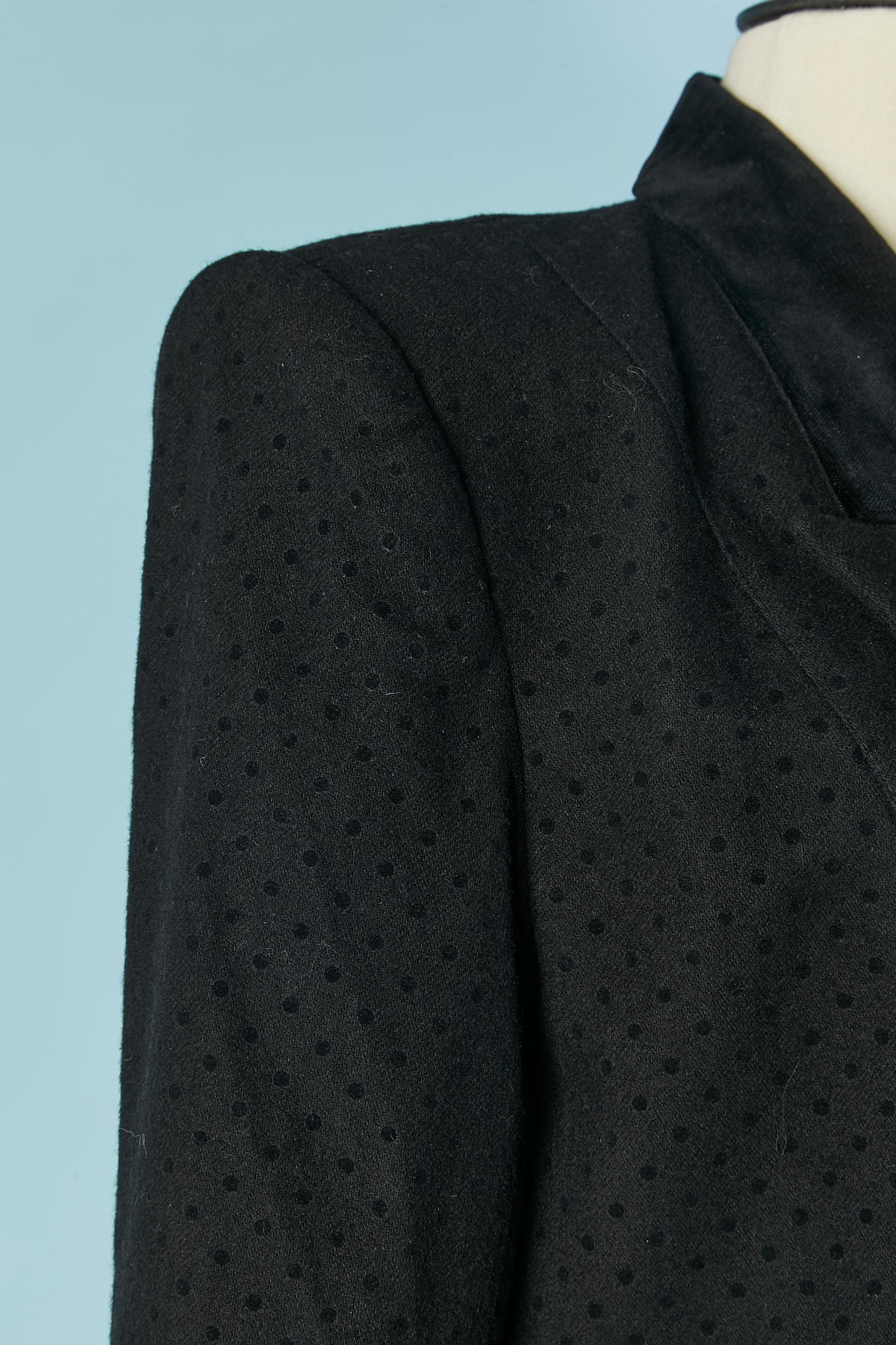 Black wool skirt suit with polka dots pattern and velvet collar and cuffs KASPER For Sale 1