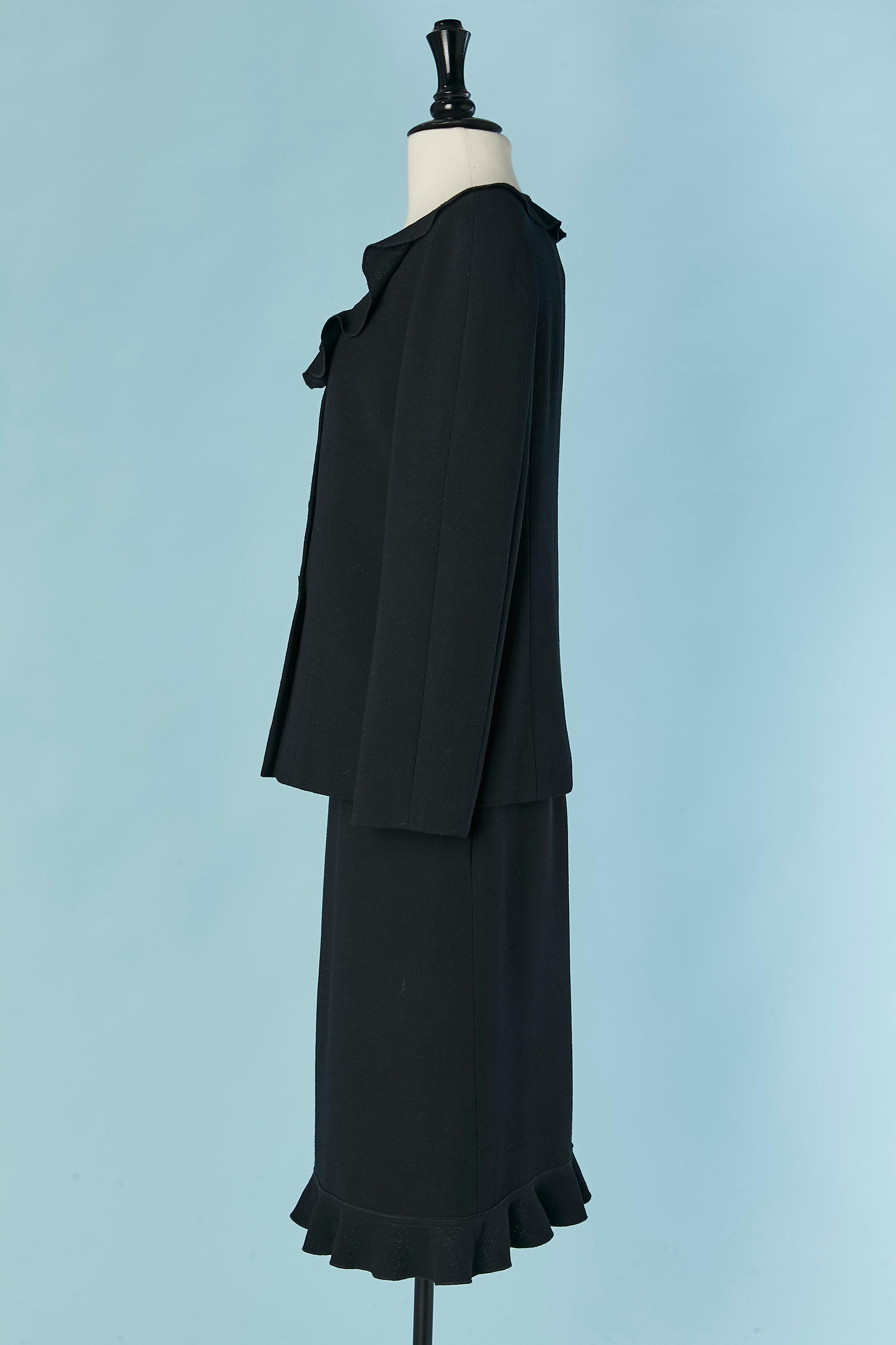 Gonna di lana nera - abito con volant sul collo e sul bordo della gonna  CHANEL in vendita 1