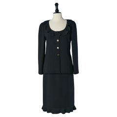 Black wool skirt - suit with ruffle around collar and skirt edge  CHANEL