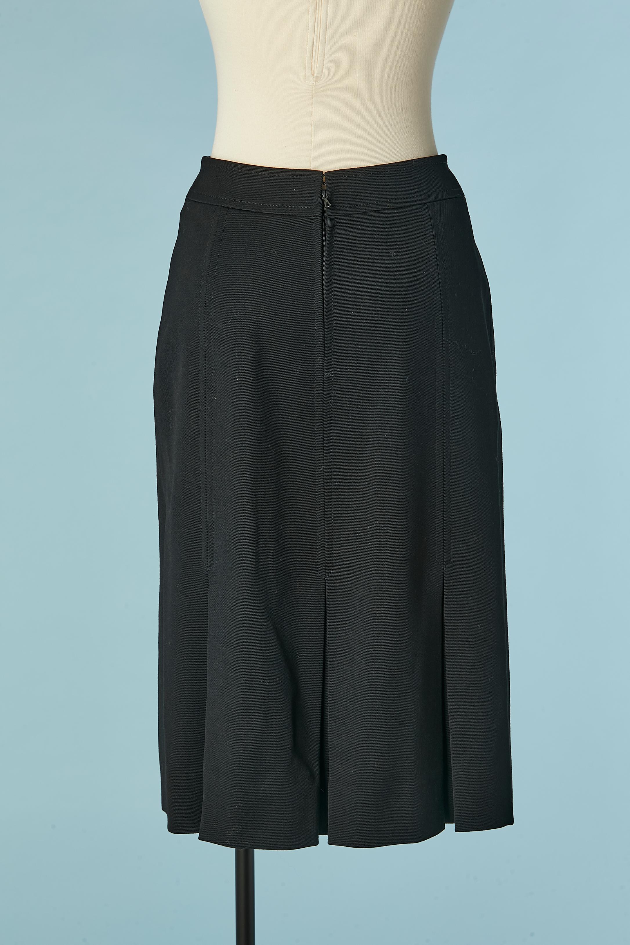 Women's Black wool skirt with box pleats and gold metal buckle on the waist CELINE For Sale