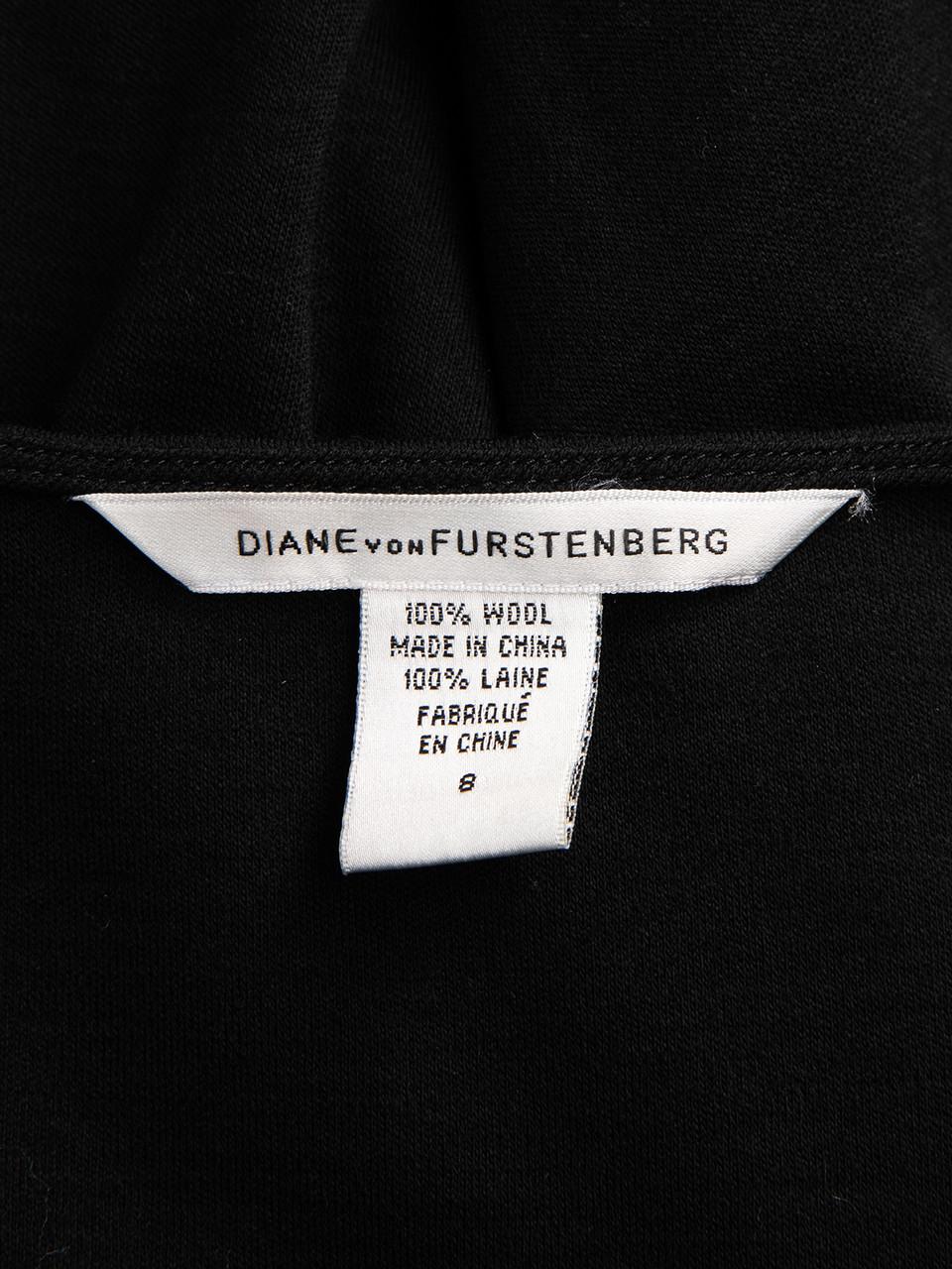 Diane von Furstenberg Black Wool Sleeveless Wrap Dress Size L For Sale 1