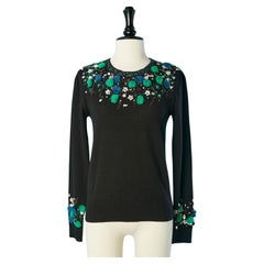 Black wool sweater with beadwork, sequins and pompoms Christian Lacroix Bazar 
