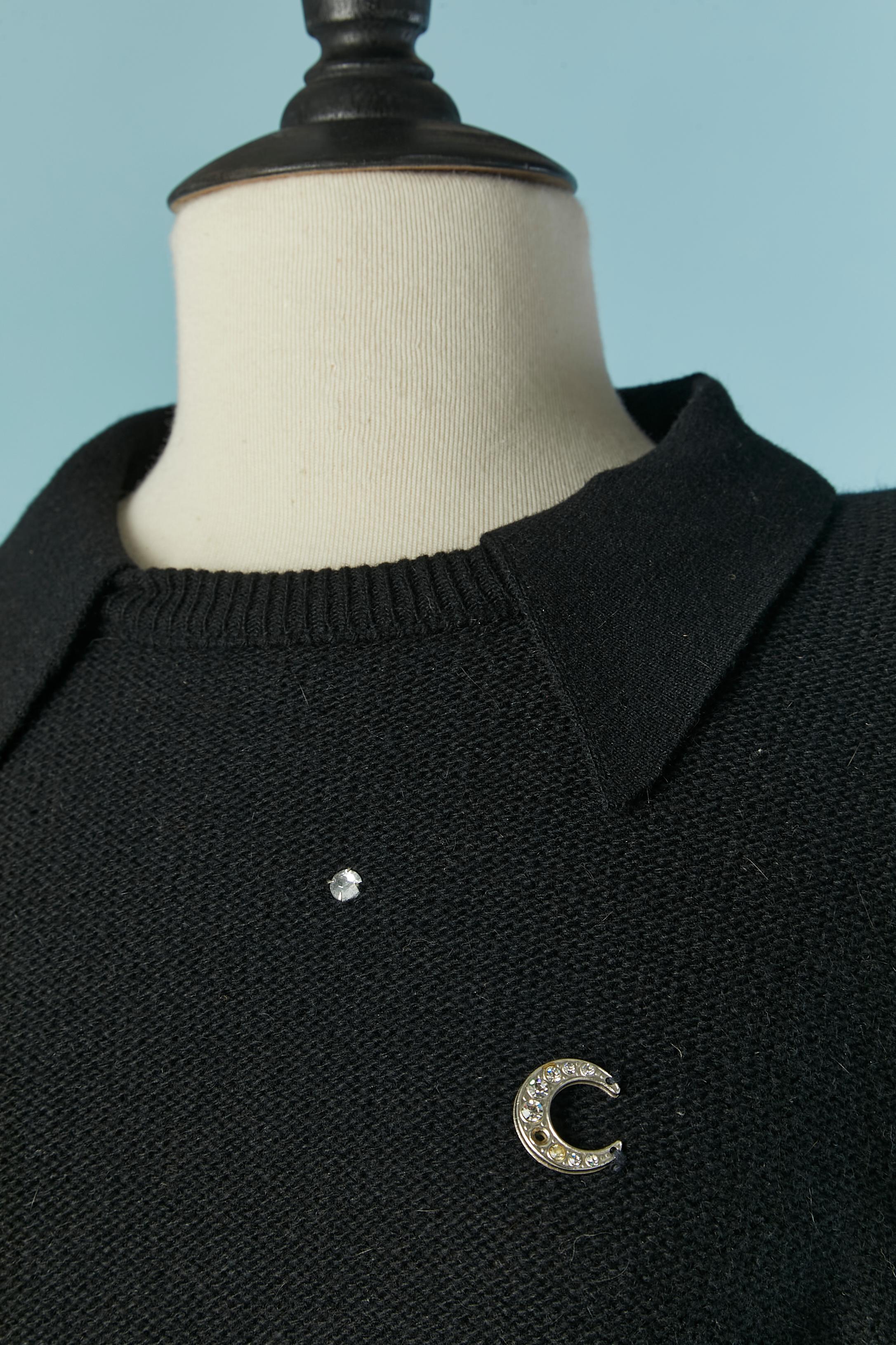 Black wool sweater with rhinestone, studs and metal rings Sonia Rykiel In Excellent Condition For Sale In Saint-Ouen-Sur-Seine, FR