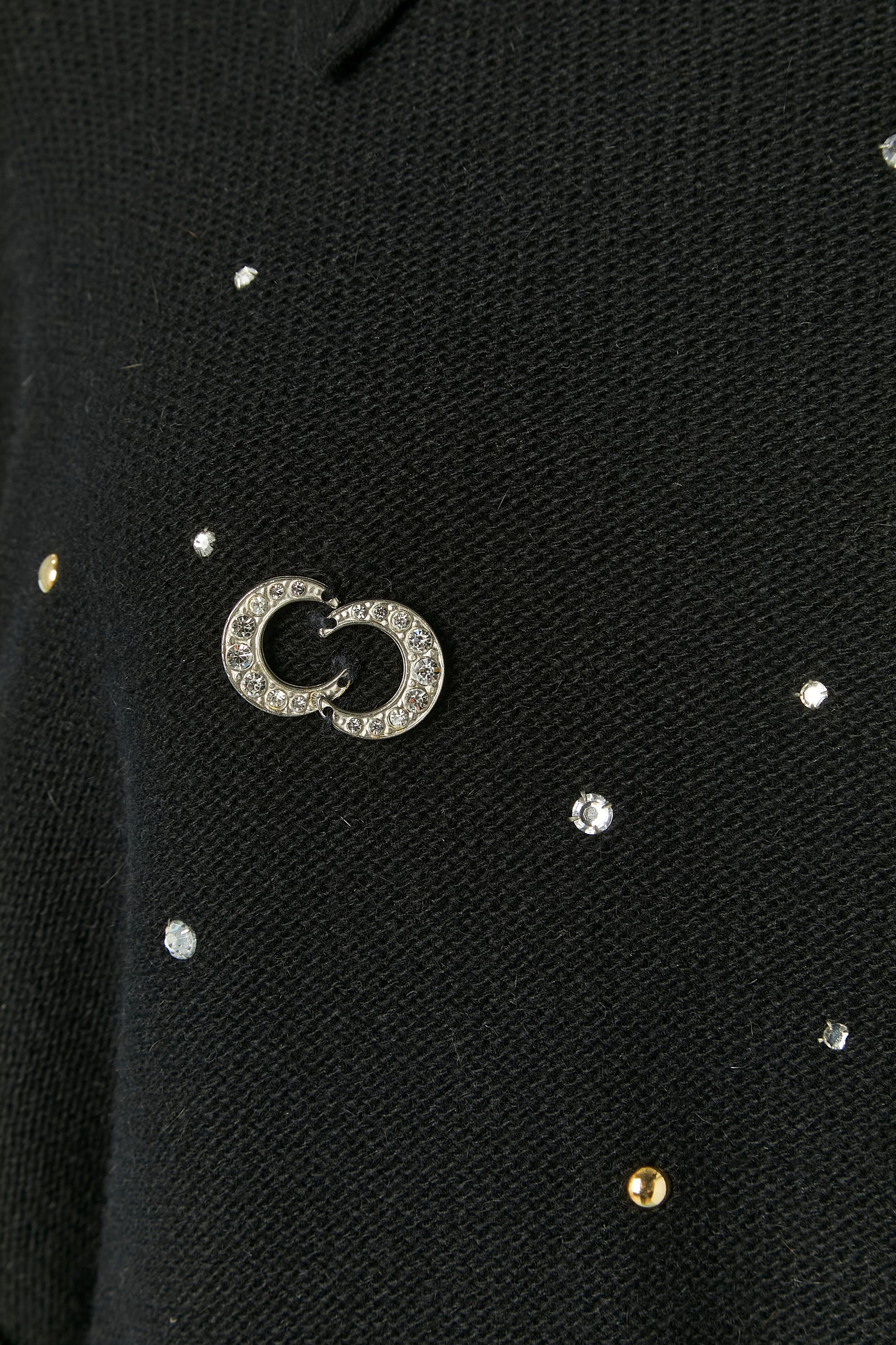 Women's Black wool sweater with rhinestone, studs and metal rings Sonia Rykiel For Sale