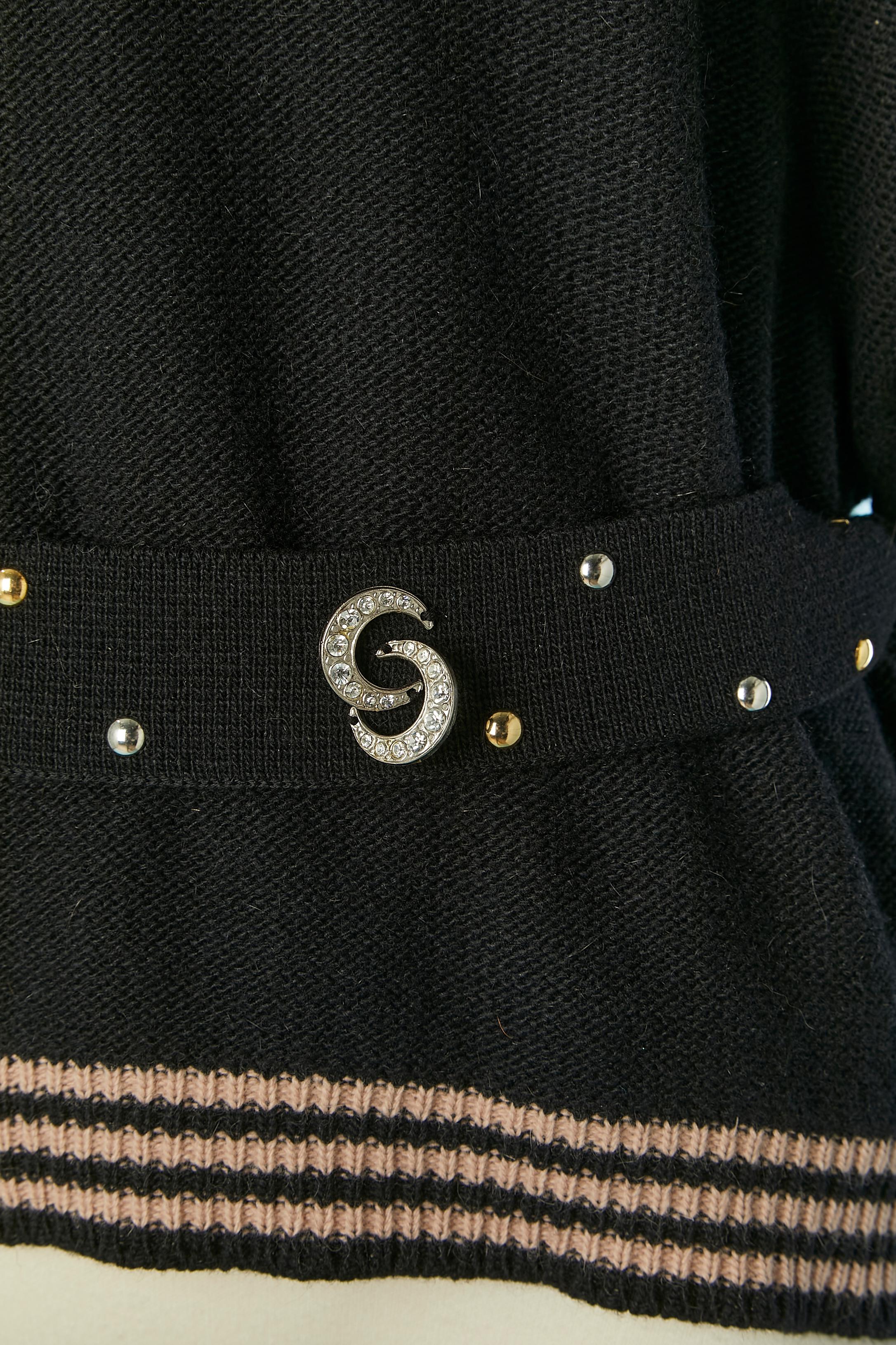 Black wool sweater with rhinestone, studs and metal rings Sonia Rykiel For Sale 1
