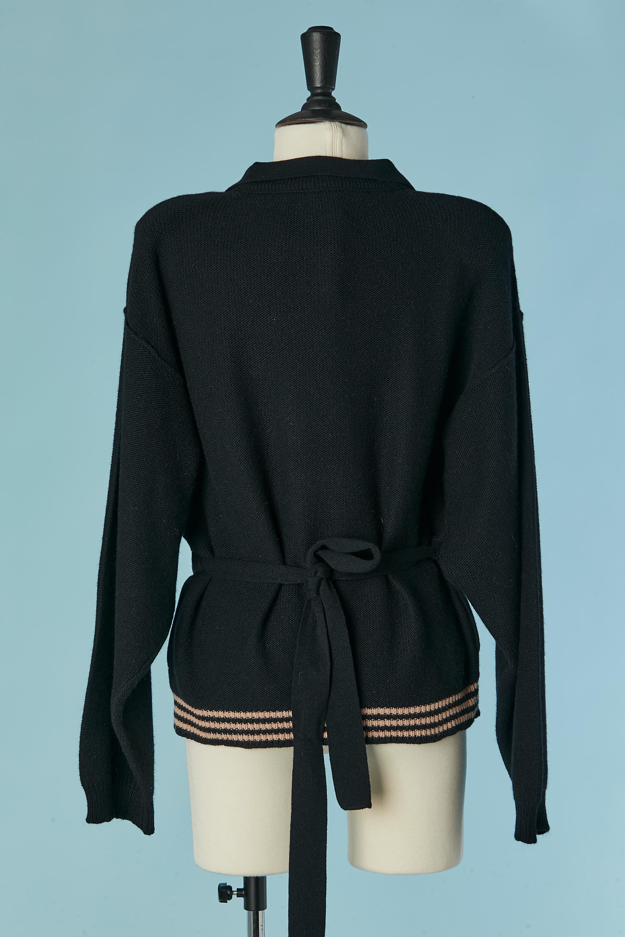 Black wool sweater with rhinestone, studs and metal rings Sonia Rykiel For Sale 3