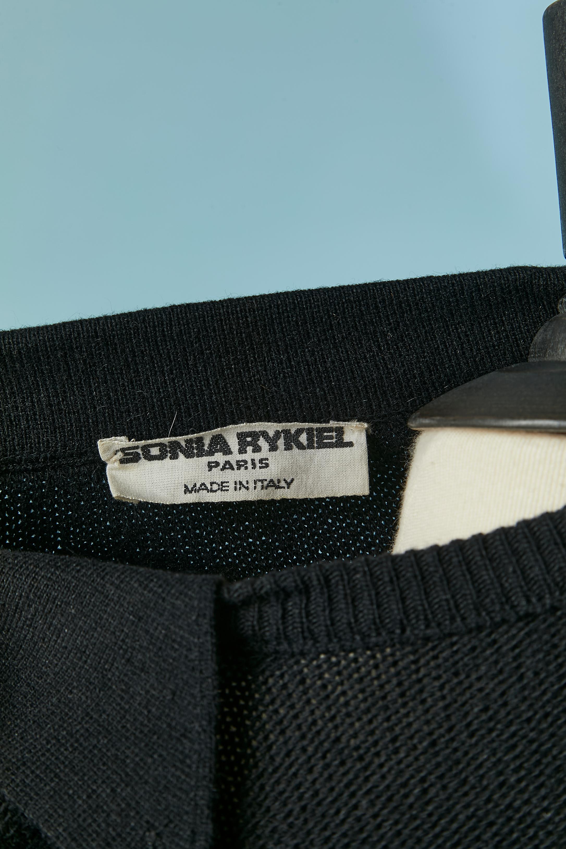 Black wool sweater with rhinestone, studs and metal rings Sonia Rykiel For Sale 4