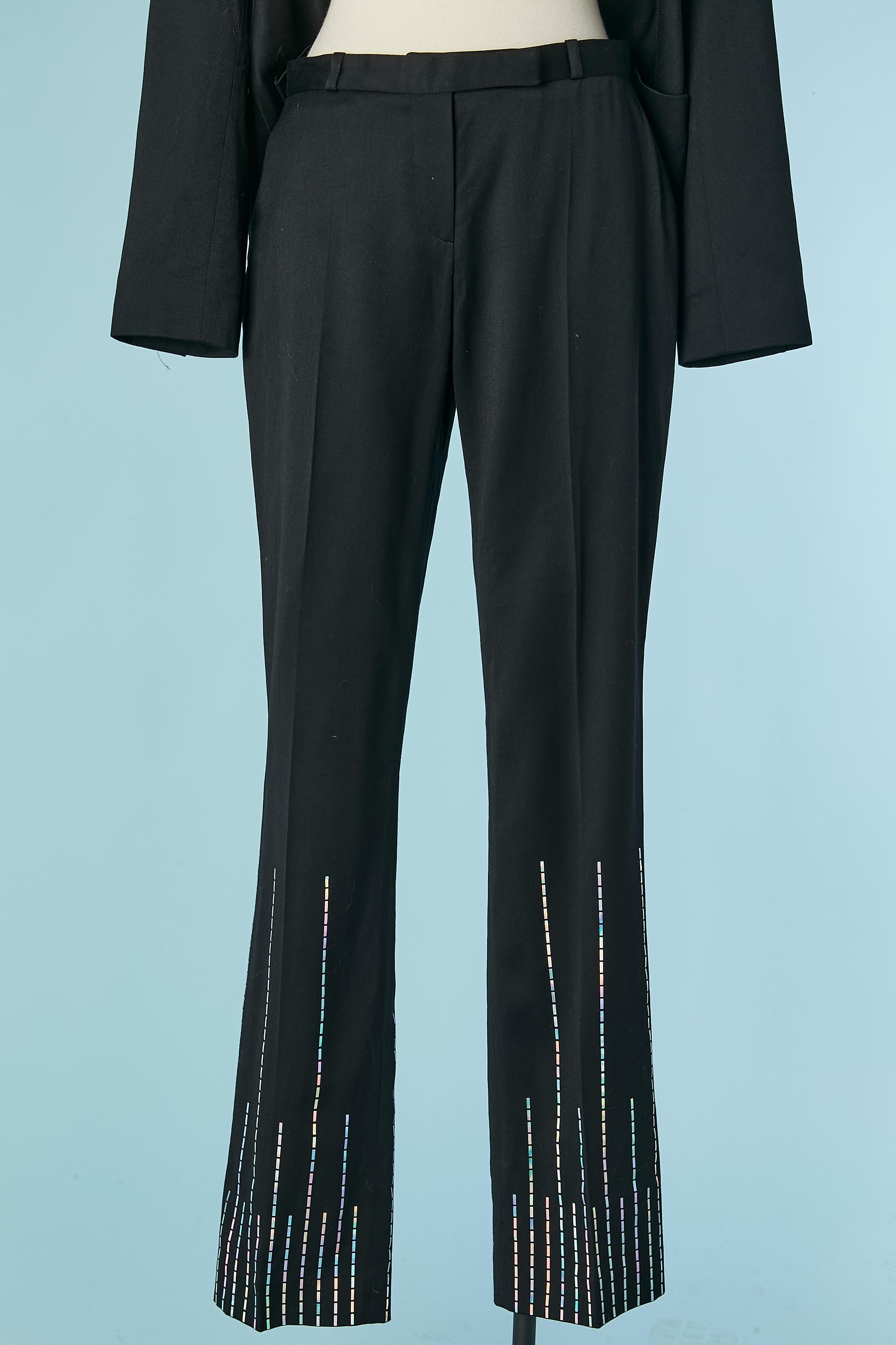 Black wool trouser pant suit with shiny plastic embellishment PACO RABANNE For Sale 6