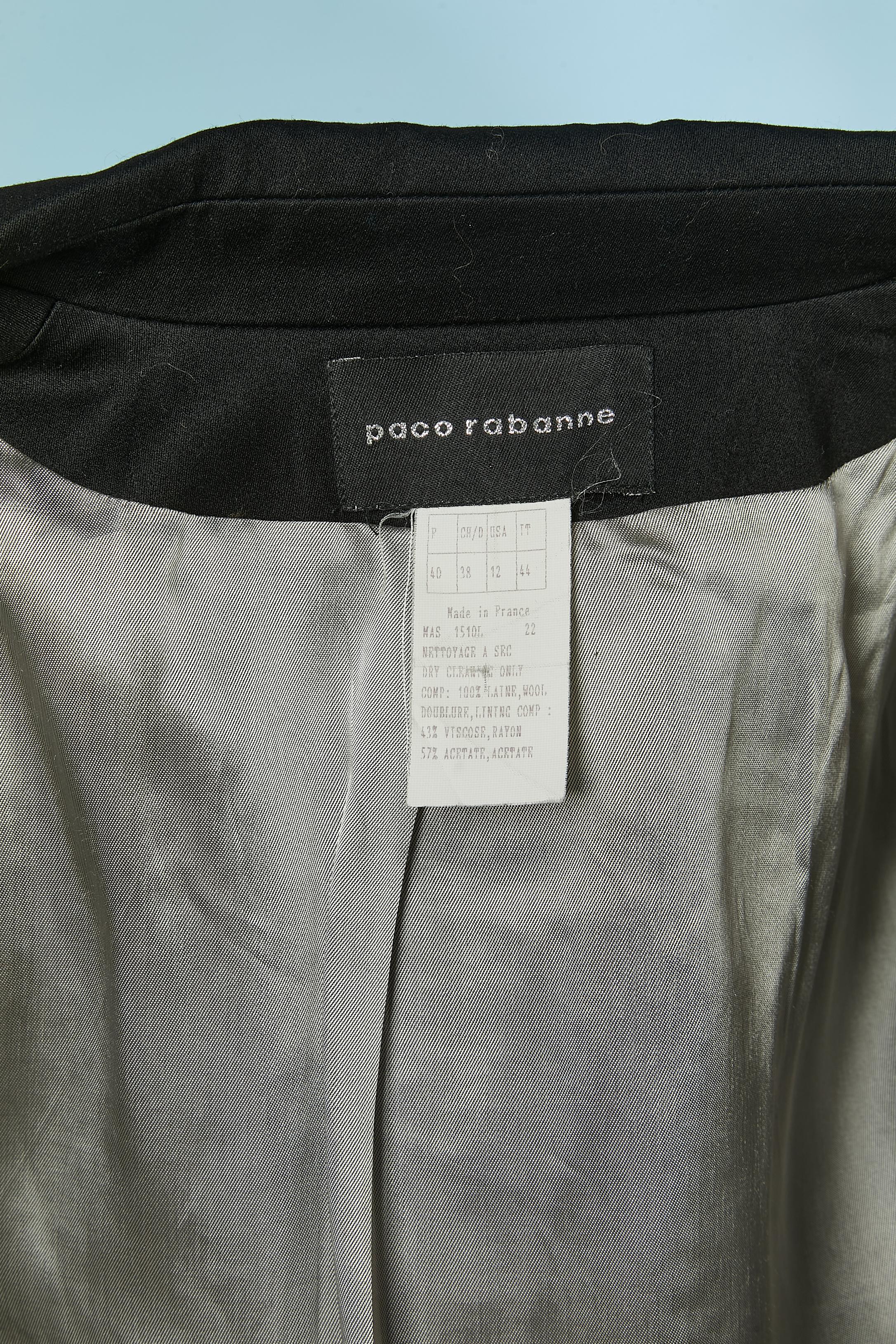 Black wool trouser pant suit with shiny plastic embellishment PACO RABANNE For Sale 7