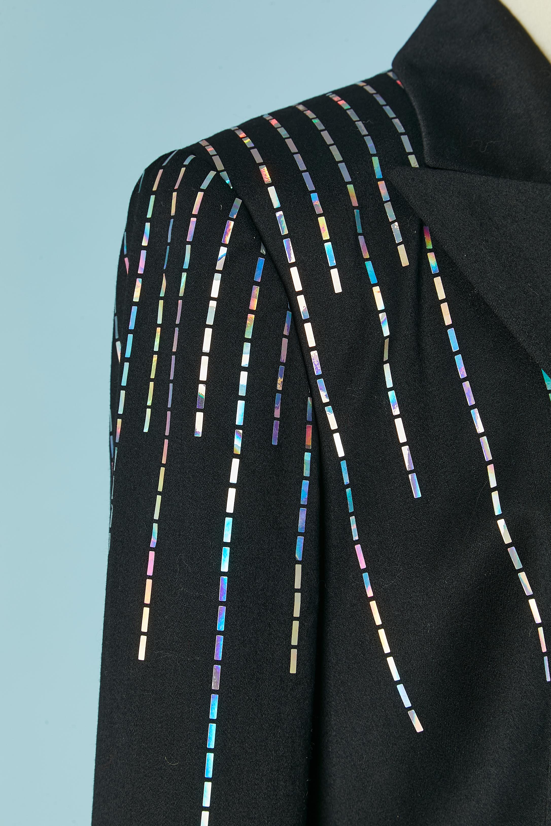 Black wool trouser pant suit with shiny plastic embellishment PACO RABANNE In Excellent Condition For Sale In Saint-Ouen-Sur-Seine, FR