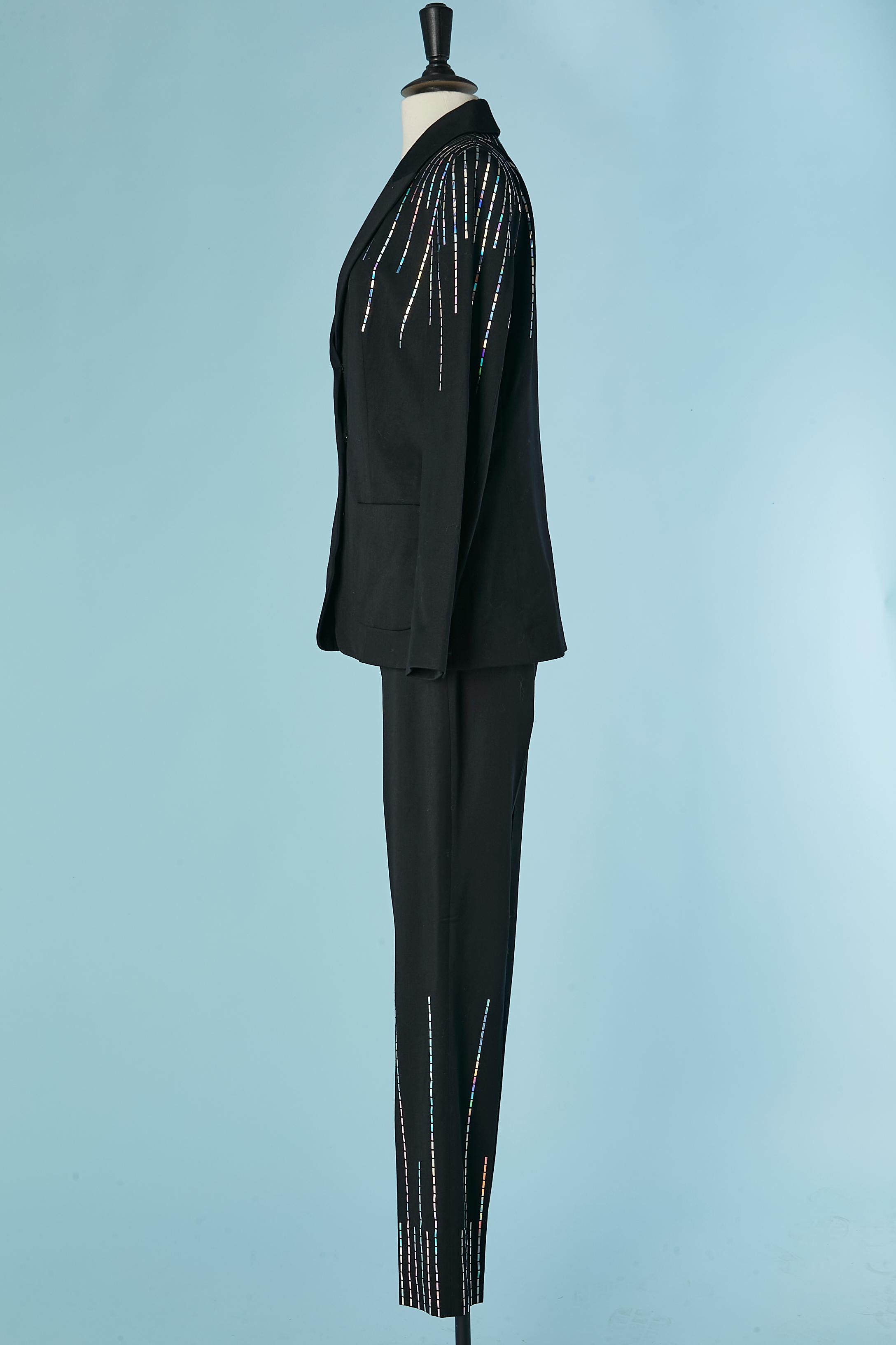 Black wool trouser pant suit with shiny plastic embellishment PACO RABANNE For Sale 2