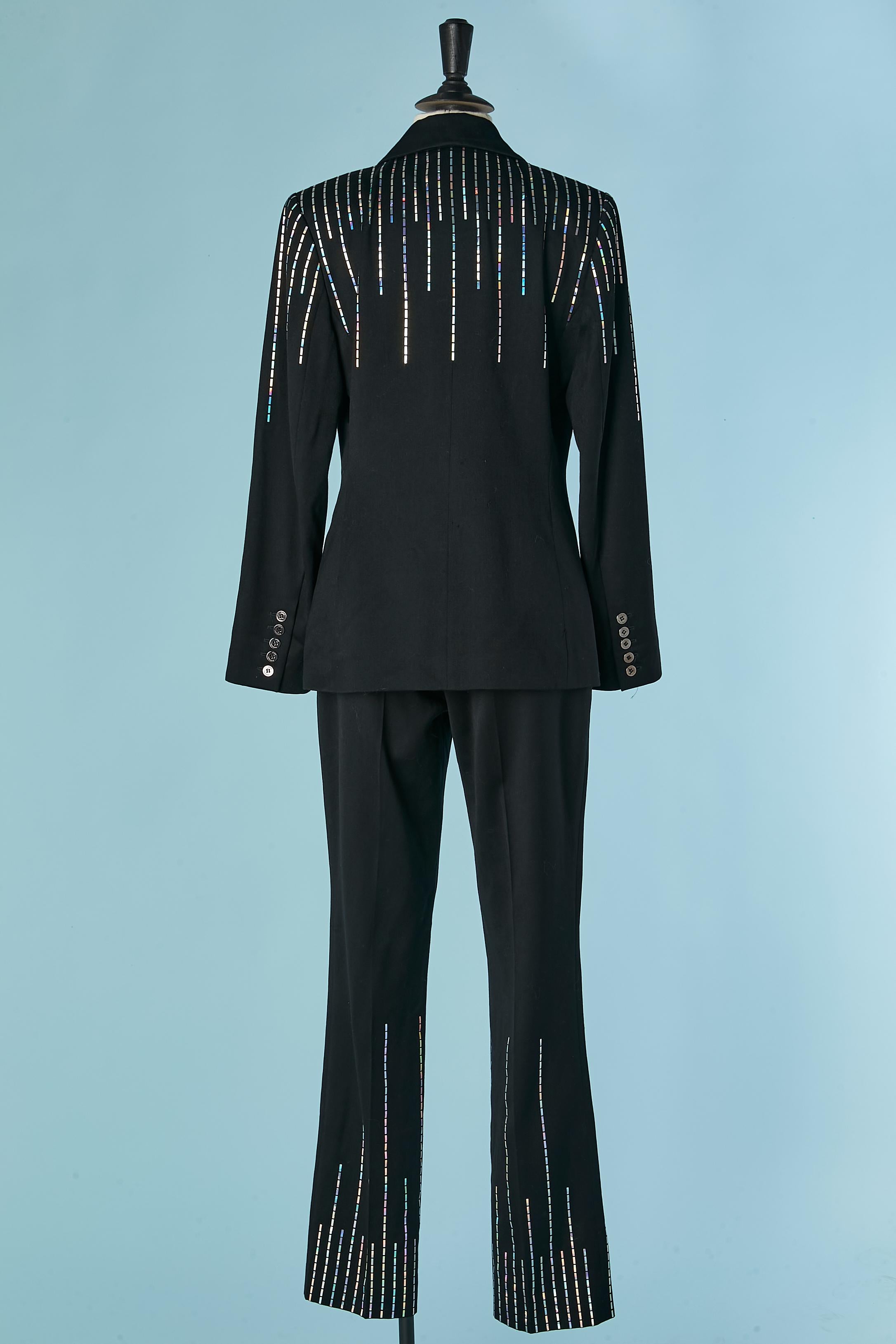 Black wool trouser pant suit with shiny plastic embellishment PACO RABANNE For Sale 4