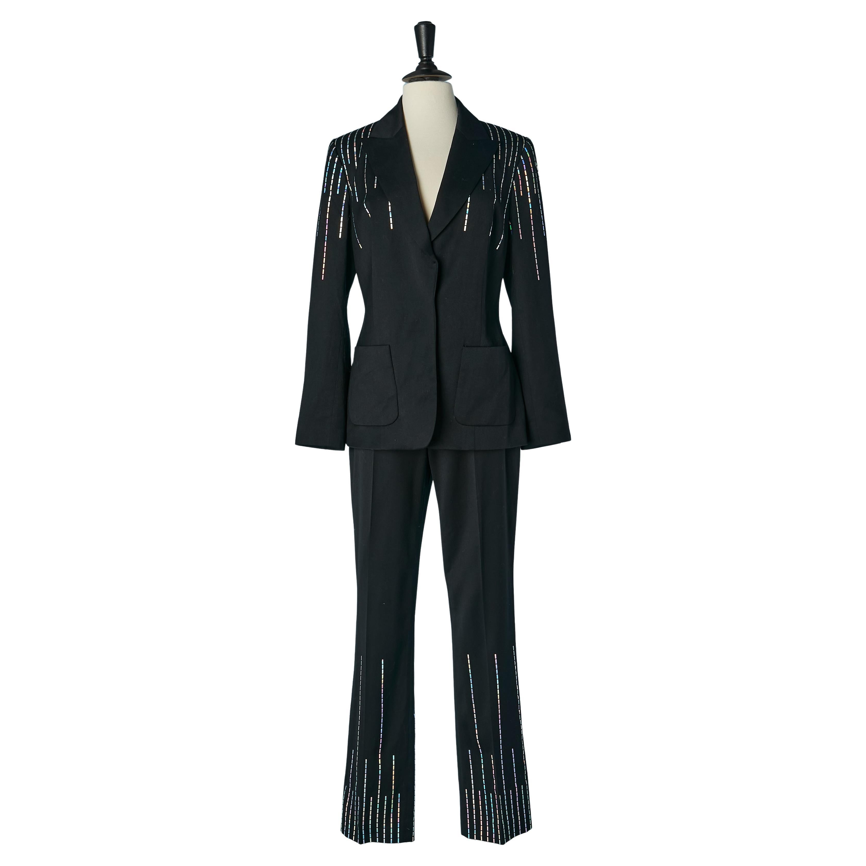 Black wool trouser pant suit with shiny plastic embellishment PACO RABANNE For Sale
