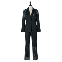 Black wool trouser pant suit with shiny plastic embellishment PACO RABANNE