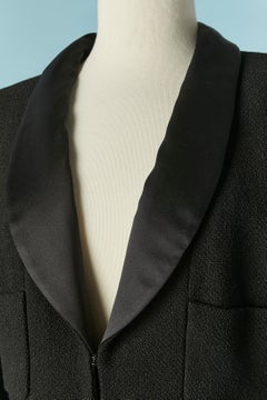 Black wool tweed edge to edge jacket with silk collar CHANEL