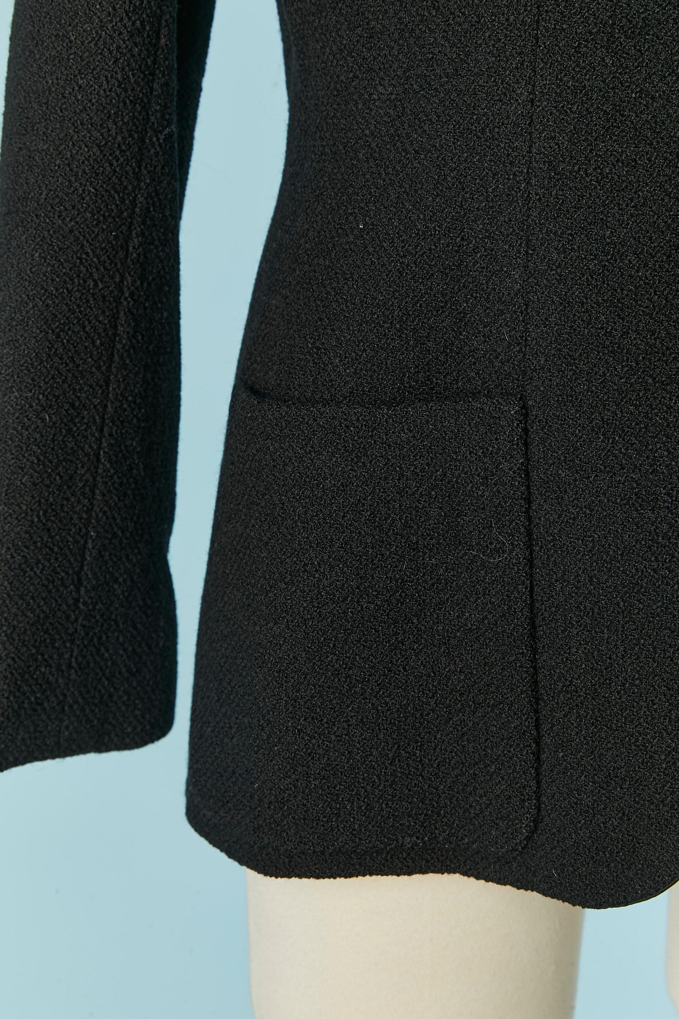 Women's Black wool tweed edge to edge jacket with silk collar CHANEL For Sale