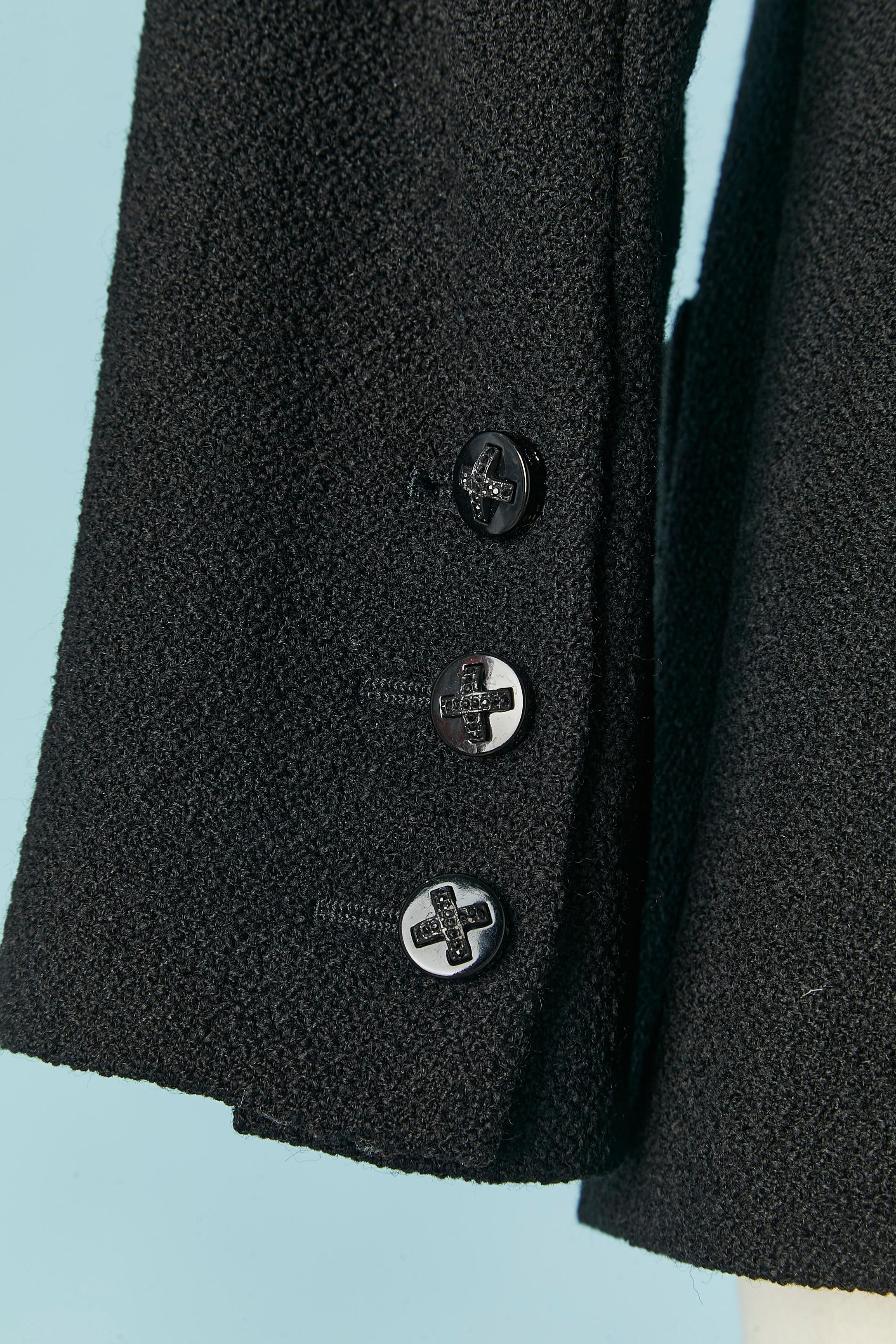 Black wool tweed edge to edge jacket with silk collar CHANEL For Sale 2