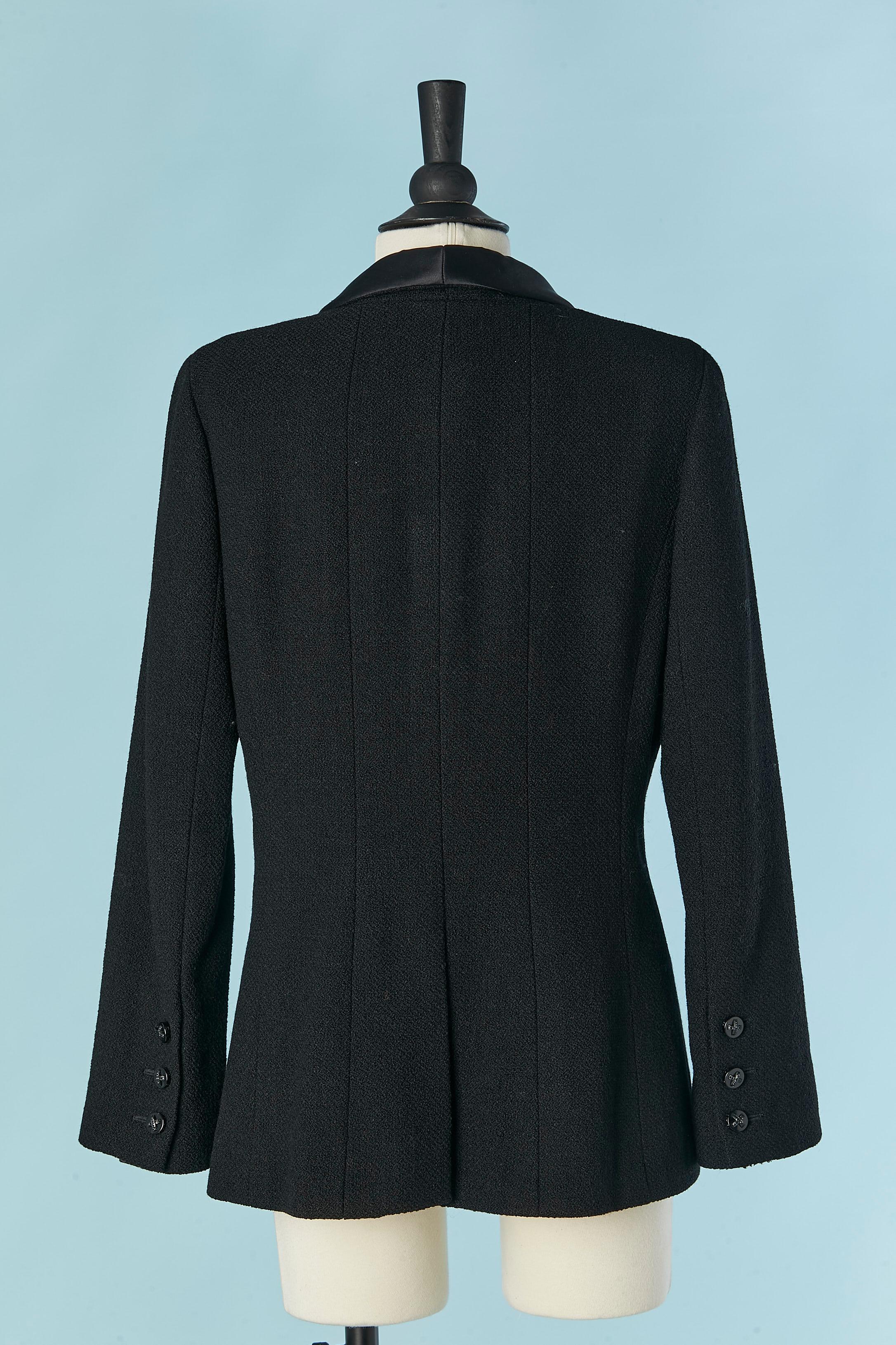 Black wool tweed edge to edge jacket with silk collar CHANEL For Sale 3