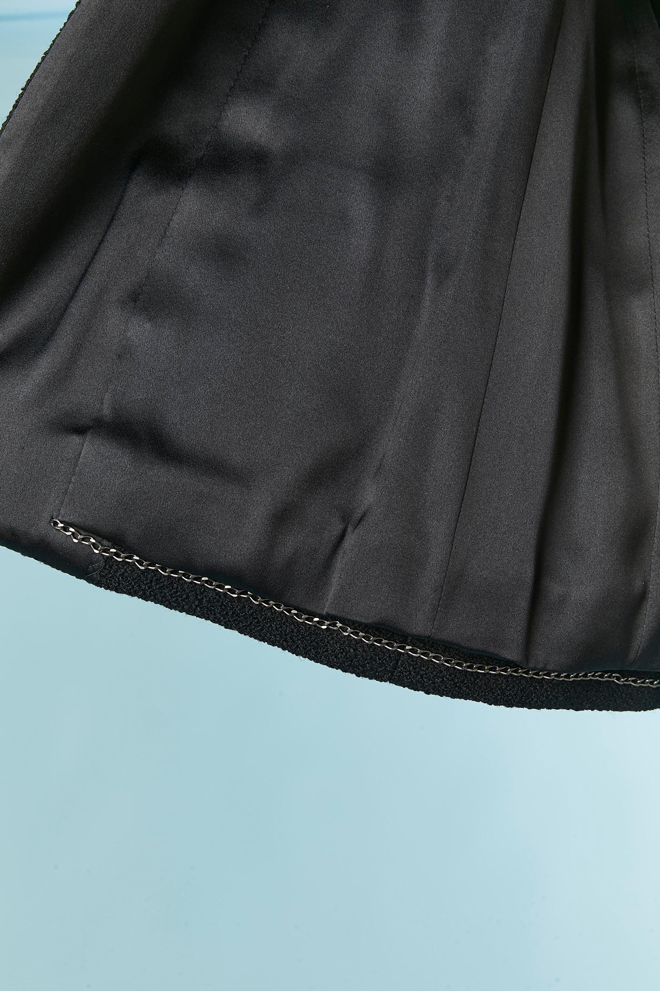 Black wool tweed edge to edge jacket with silk collar CHANEL For Sale 4