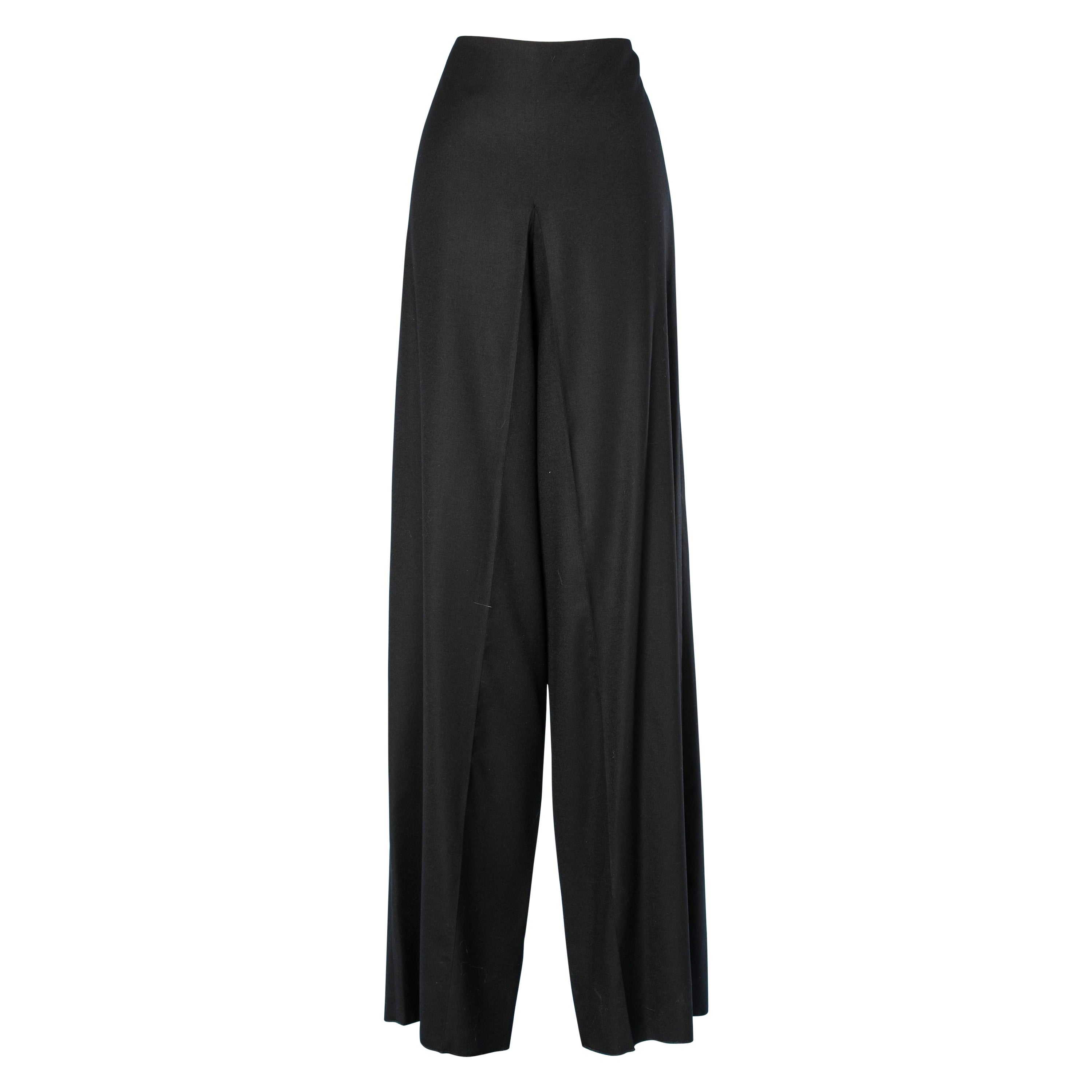Pantaloni a gamba larga in lana nera Chanel in vendita