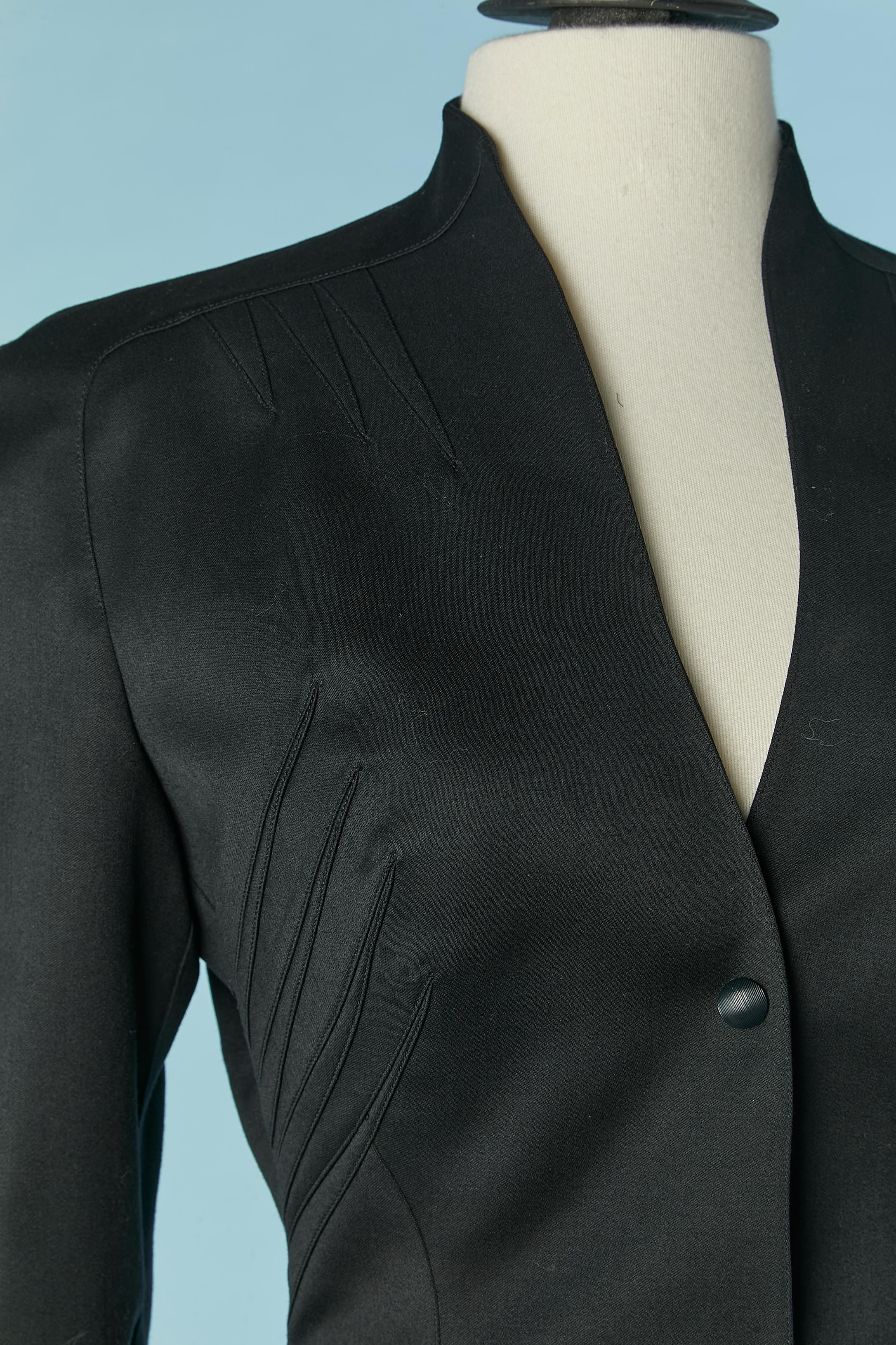 Black worsted wool skirt-suit with cut-work Thierry Mugler for Bergdorf Goodman In Excellent Condition For Sale In Saint-Ouen-Sur-Seine, FR