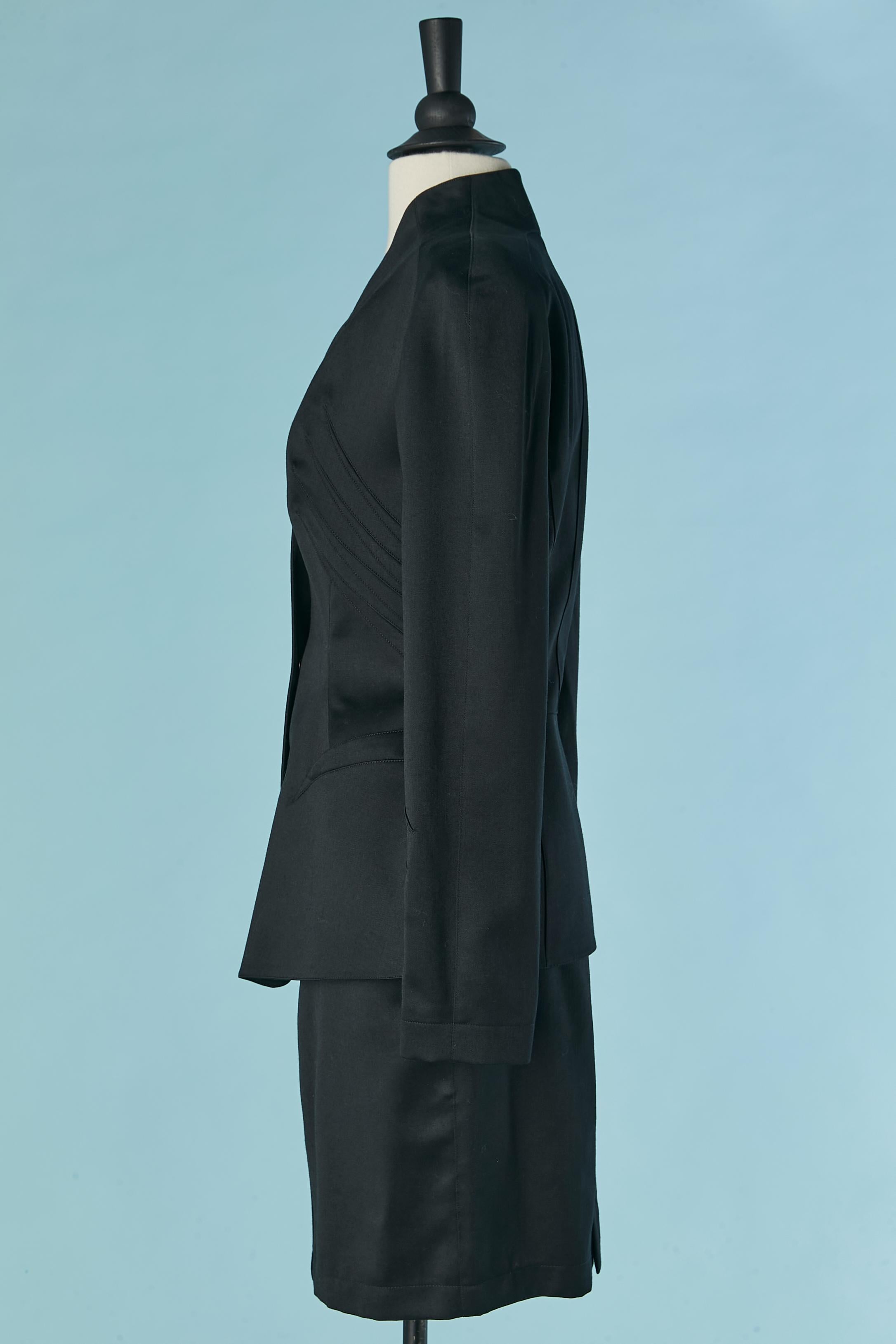 Black worsted wool skirt-suit with cut-work Thierry Mugler for Bergdorf Goodman For Sale 2