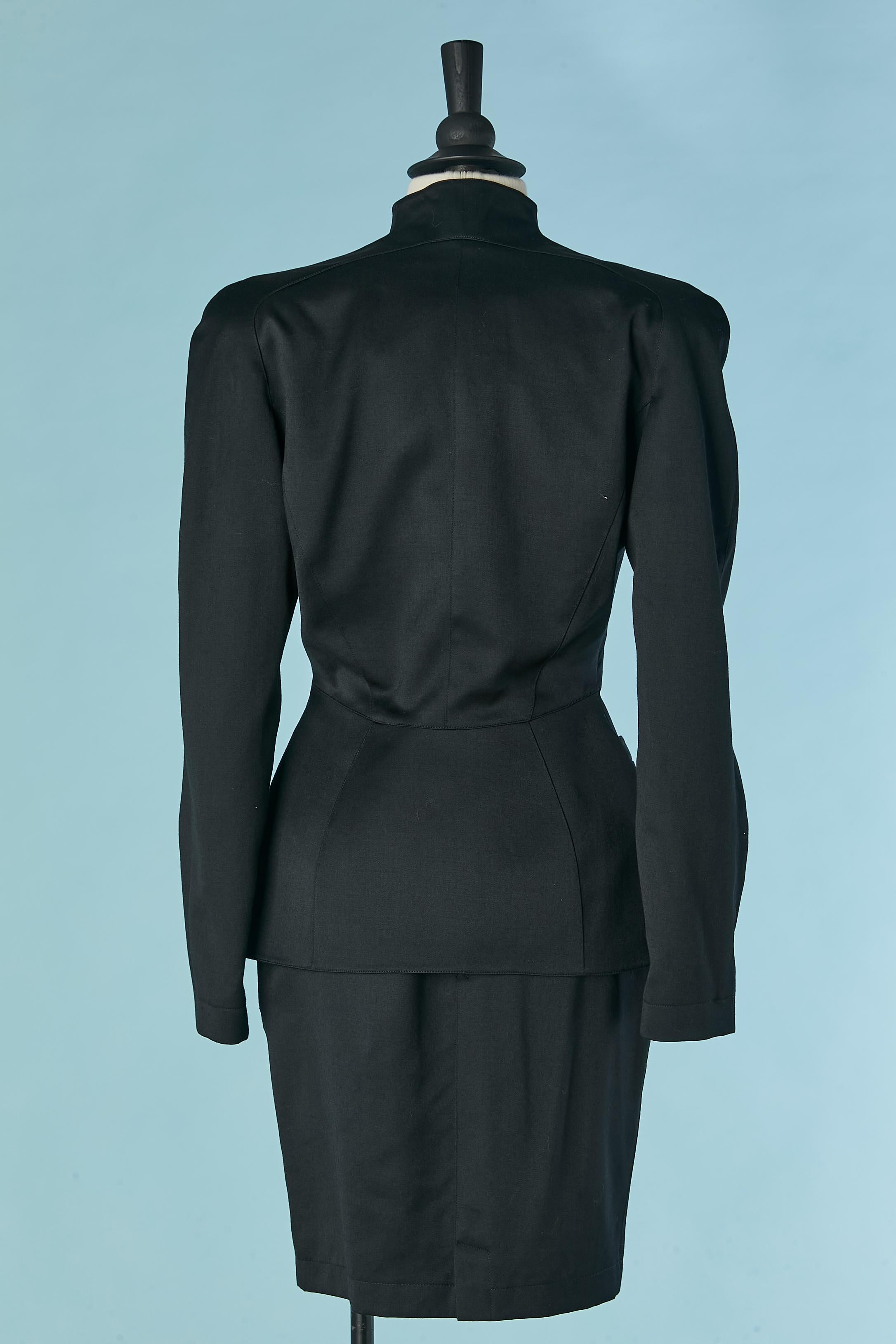 Black worsted wool skirt-suit with cut-work Thierry Mugler for Bergdorf Goodman For Sale 3