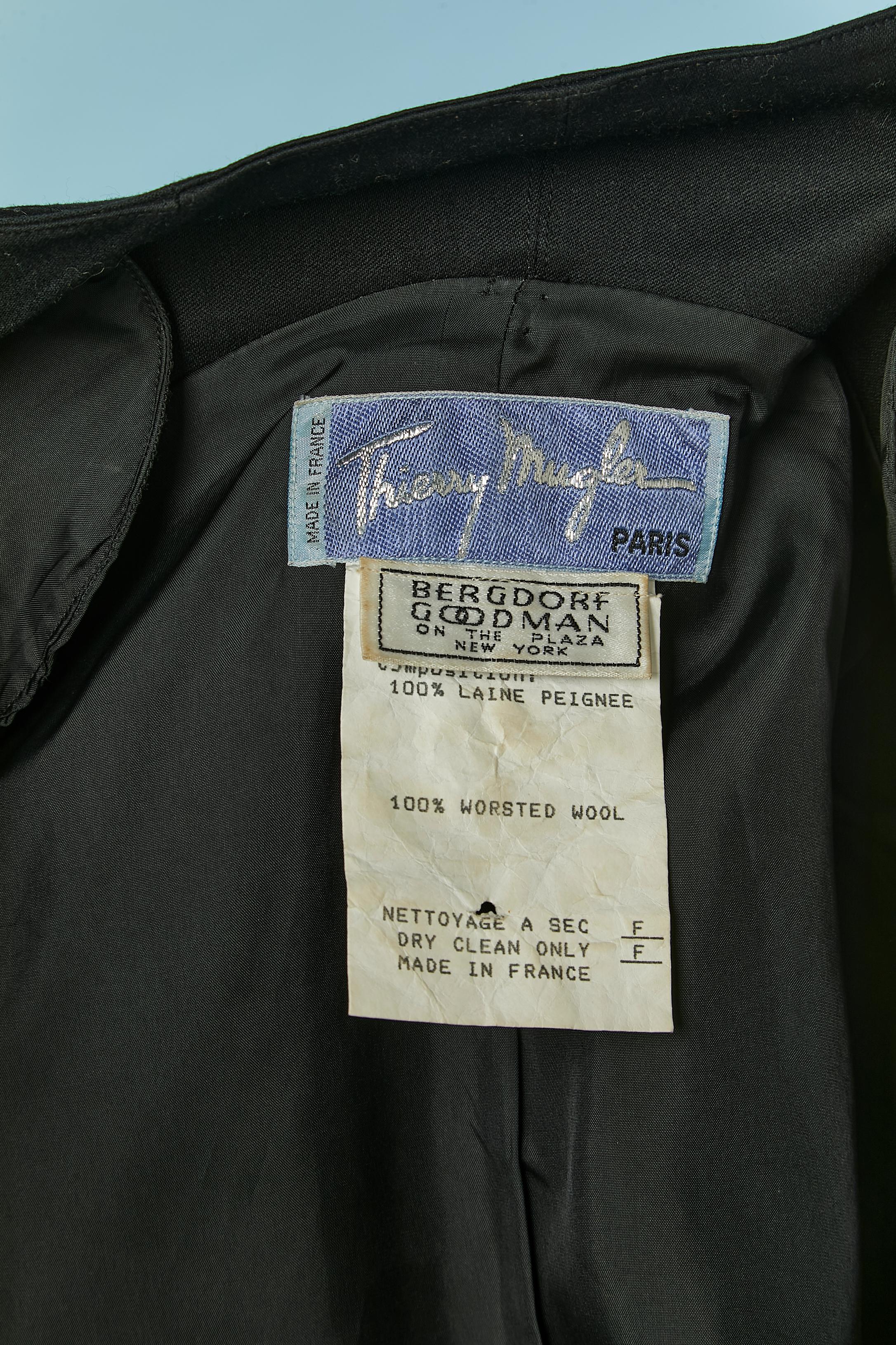 Black worsted wool skirt-suit with cut-work Thierry Mugler for Bergdorf Goodman For Sale 5