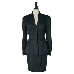 Falda-traje de lana de estambre negra con trabajo de corte Thierry Mugler para Bergdorf Goodman