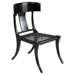 Black Woven Leather Seat Walnut Saber Legs Klismos Chairs Customizable