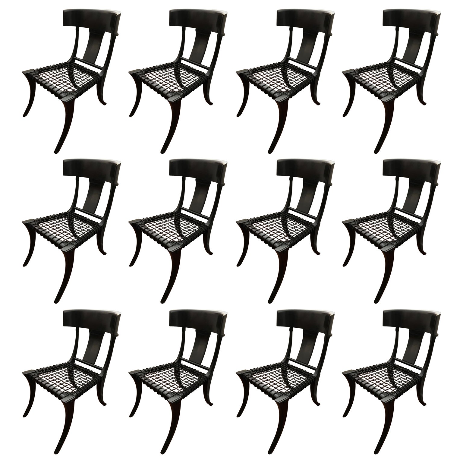 Schwarz gewebtes Leder Sitz Walnuss Saber Beine Klismos Stühle Customizable Satz von 12