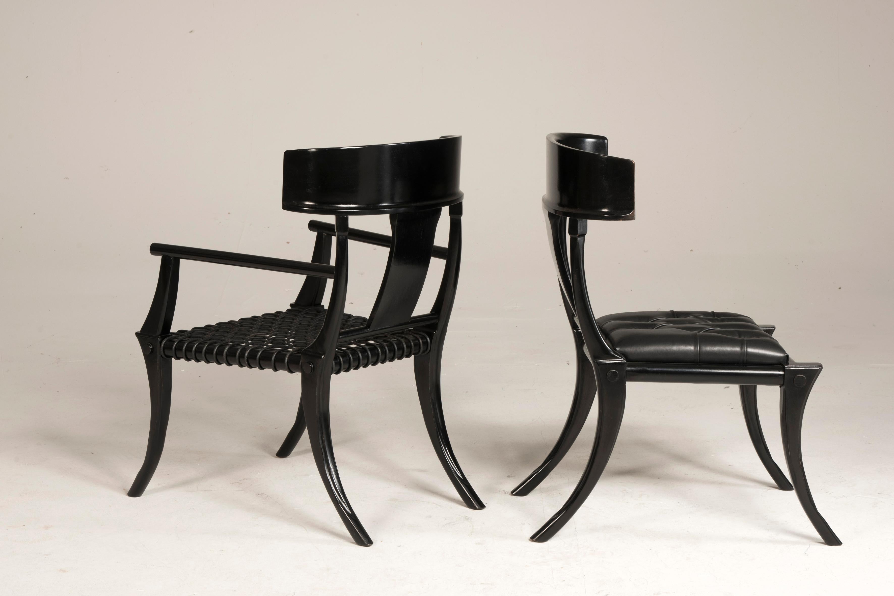 Sessel mit Säbelbeinen aus schwarzem gewebtem Leder und Holz in anpassbaren Farben und Polsterung im Angebot 5