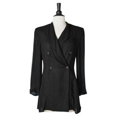 Black woven silk double-breasted with silk chiffon lining jacket Giorgio Armani 