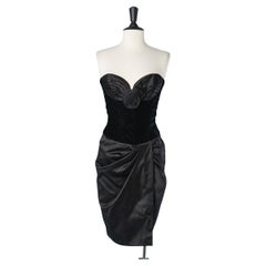 Black wrap cocktail dress with fabric rose Vicky Tiel Couture 