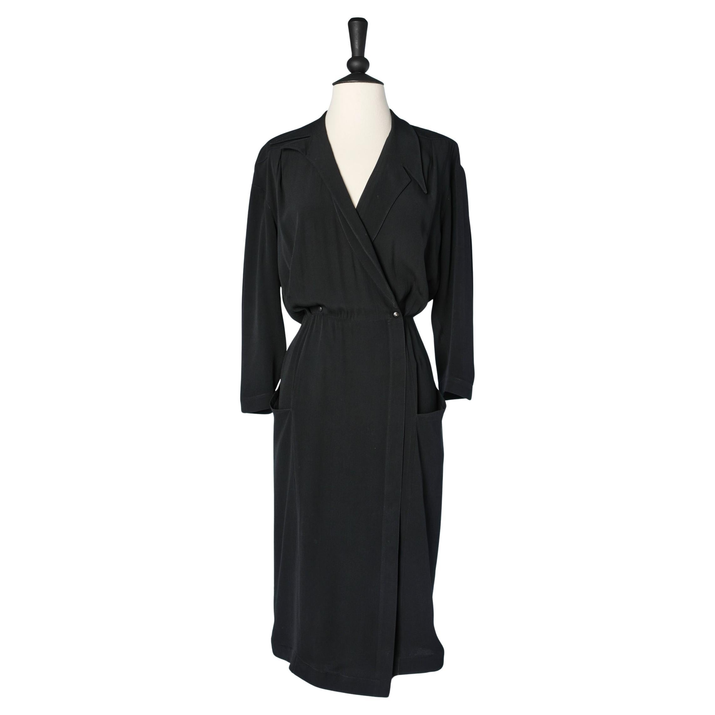 Black wrap crêpe cocktail dress THIERRY MUGLER