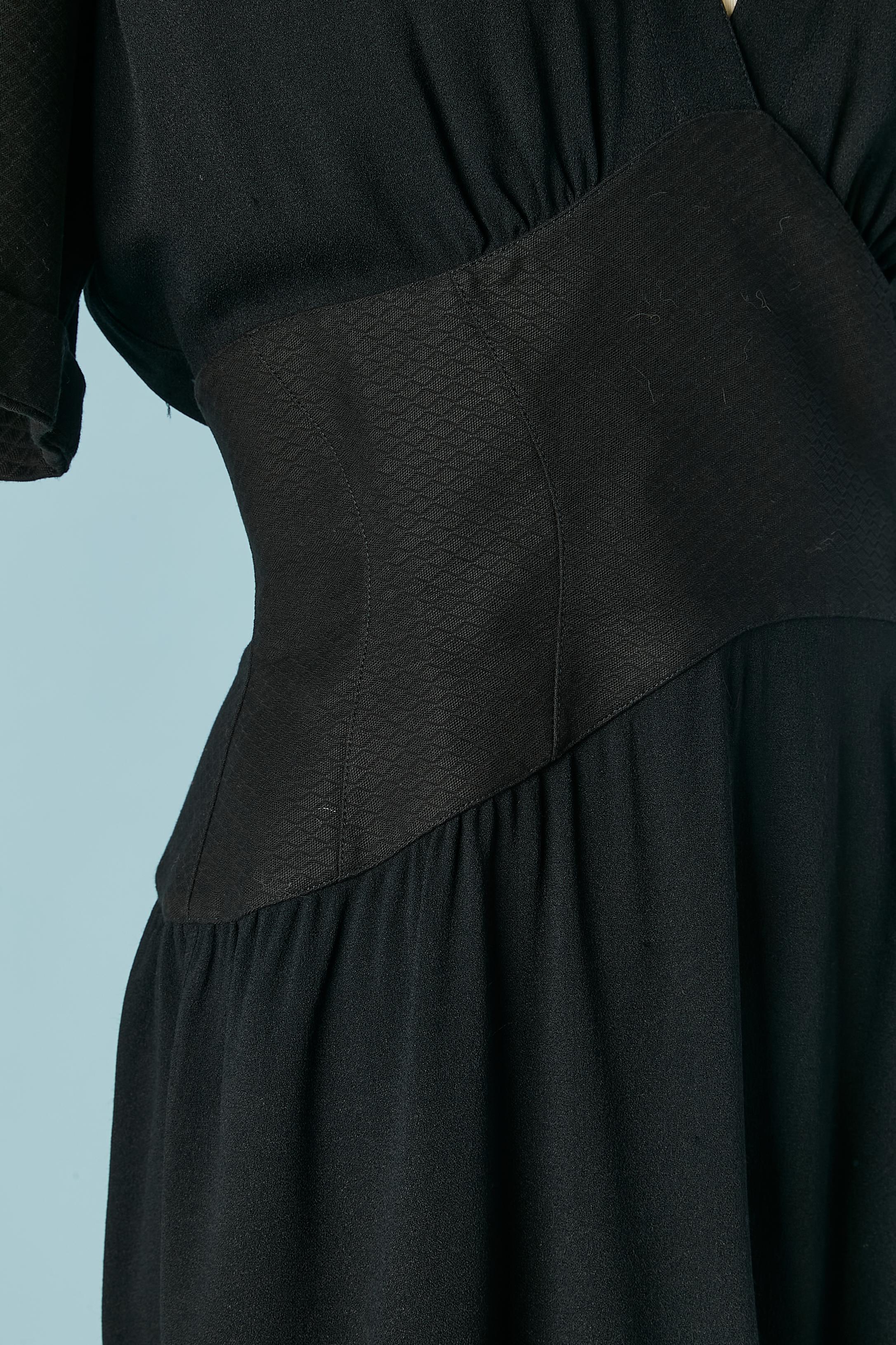 Women's Black wrap dress made of 2 different fabric and close with buckle Thierry Mugler For Sale