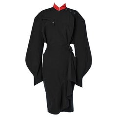 Black wrap dress with red officer's collar "Les Militeuses" Thierry Mugler