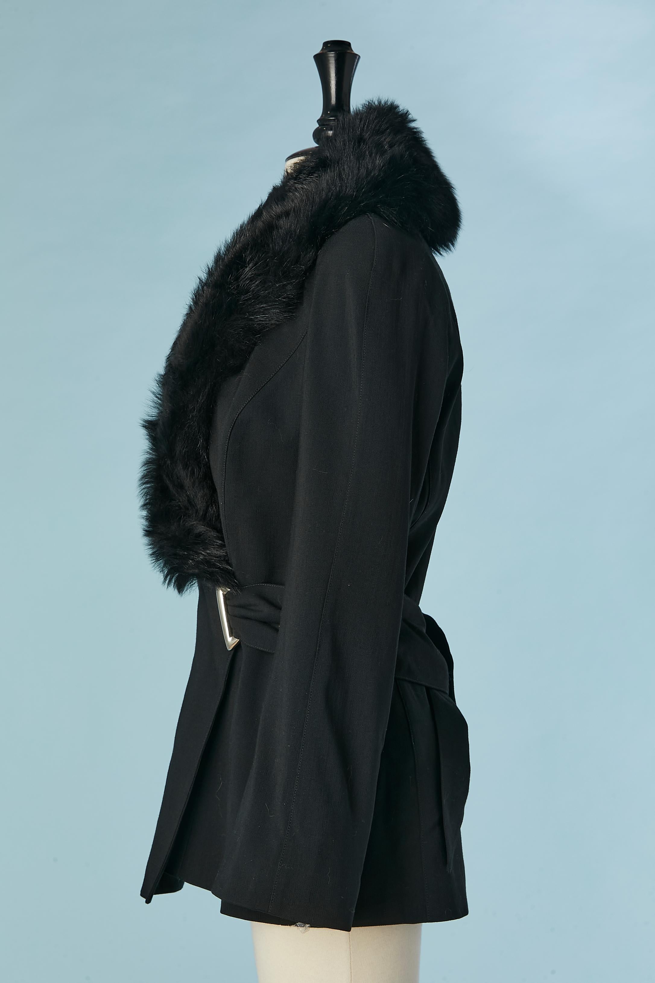 Veste portefeuille noire avec col en fourrure détachable Thierry Mugler  Pour femmes en vente
