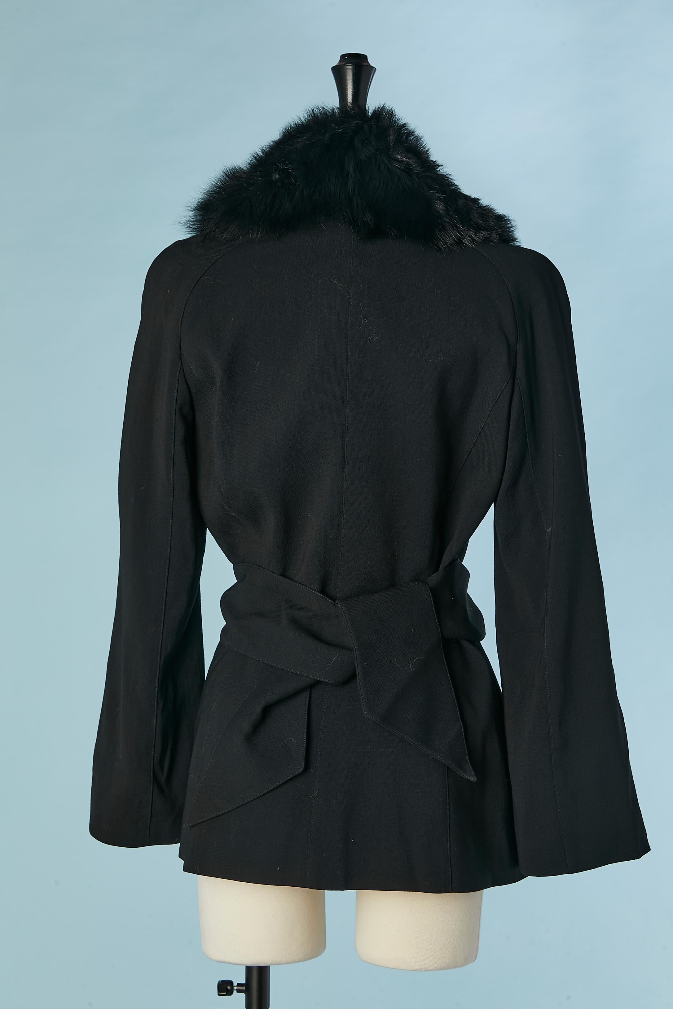 Black wrap jacket with detachable fur collar Thierry Mugler  For Sale 1