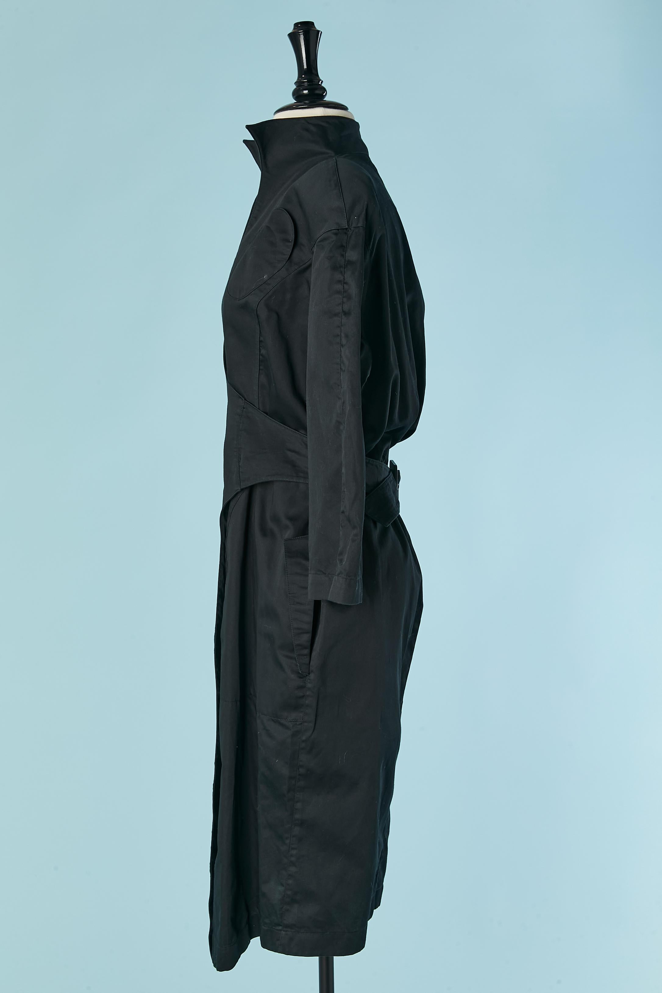 Black wrapped cotton dress Thierry Mugler For Sale 1