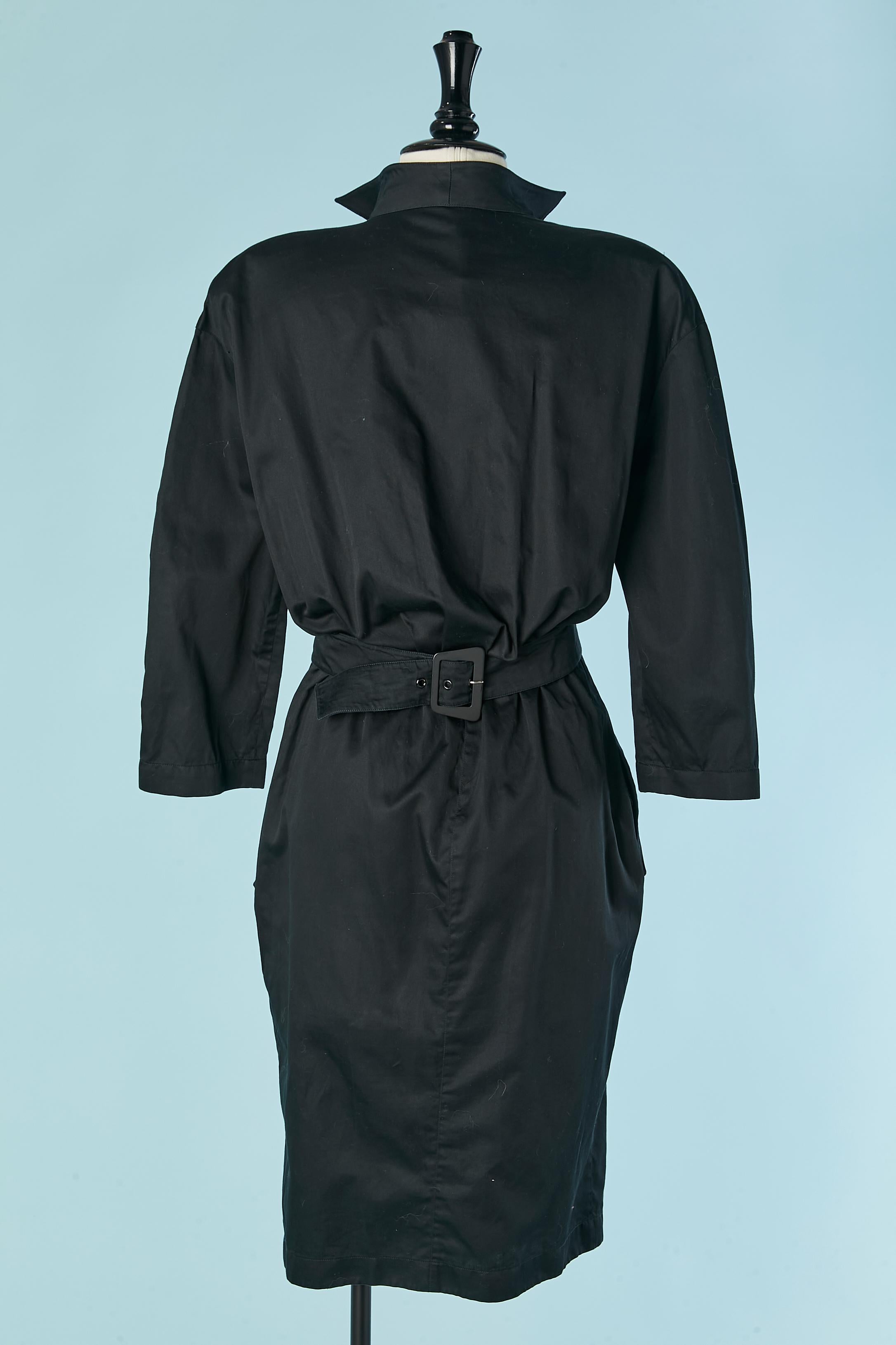 Black wrapped cotton dress Thierry Mugler For Sale 2