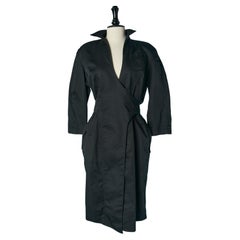 Black wrapped cotton dress Thierry Mugler