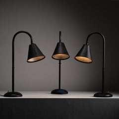 Black Leather Table Lamps by Valenti
