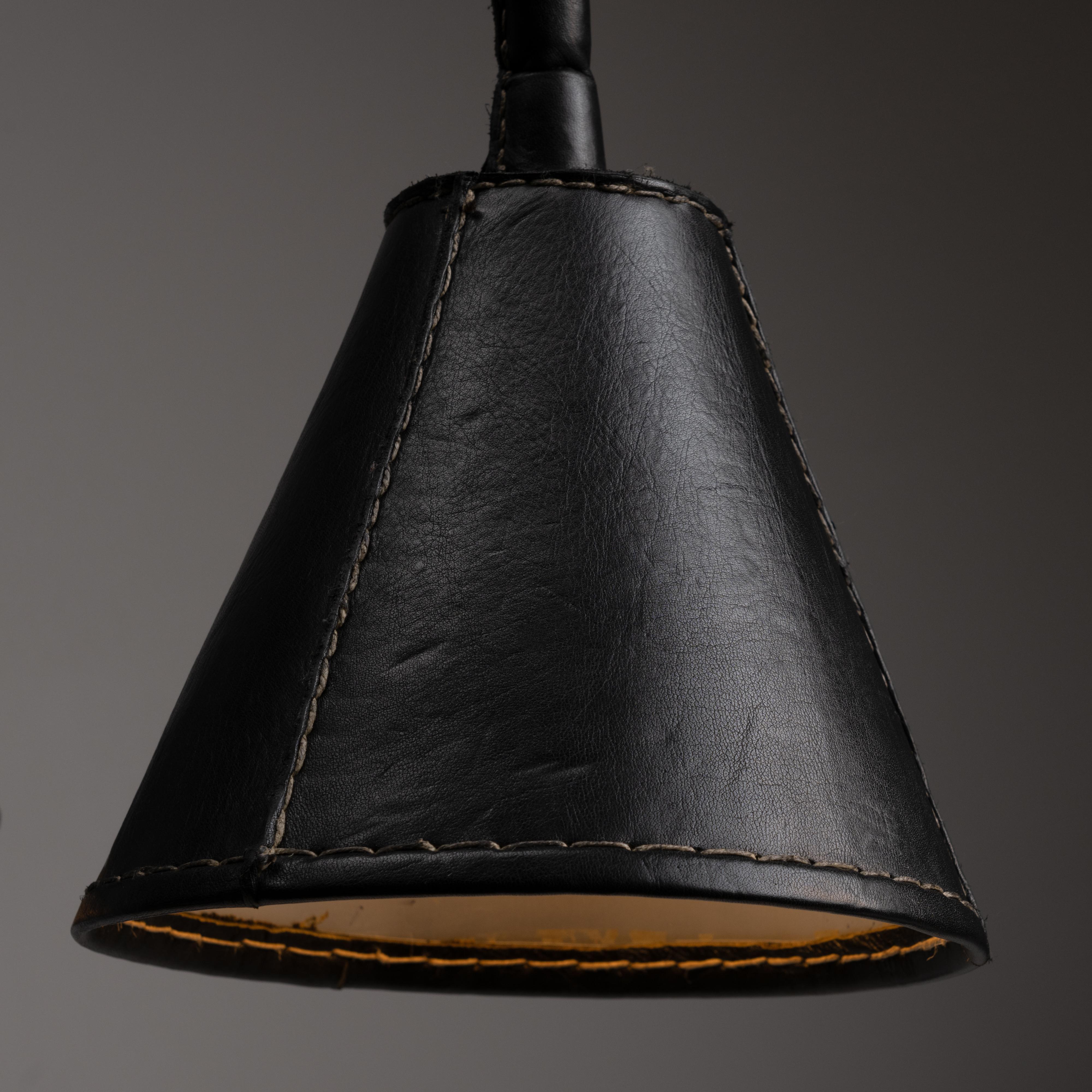 Patinated Black Leather Table Lamps by Valenti For Sale